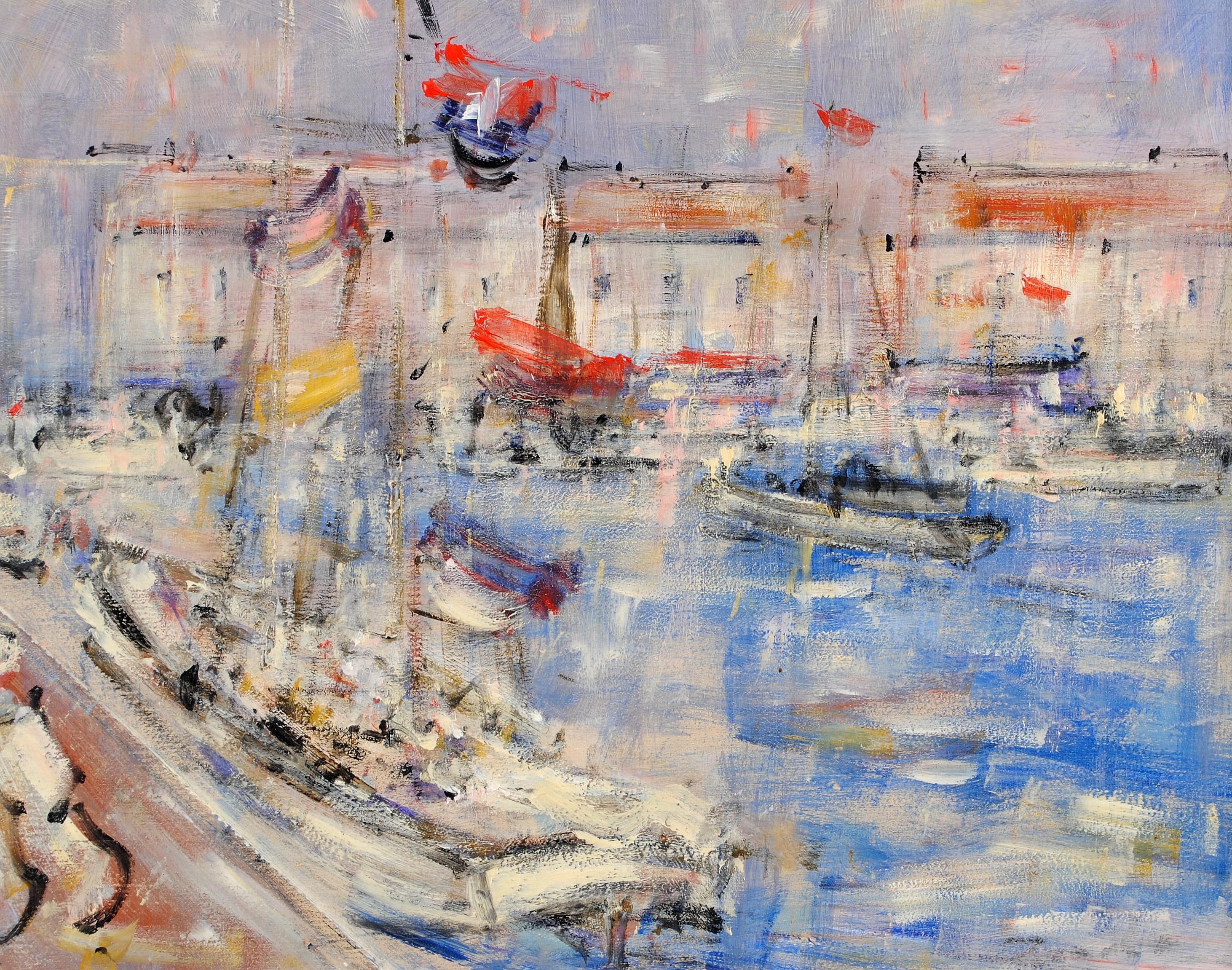 Sulla costa francese - Pittura a olio figurativa English Impressionist del XX secolo in vendita 1