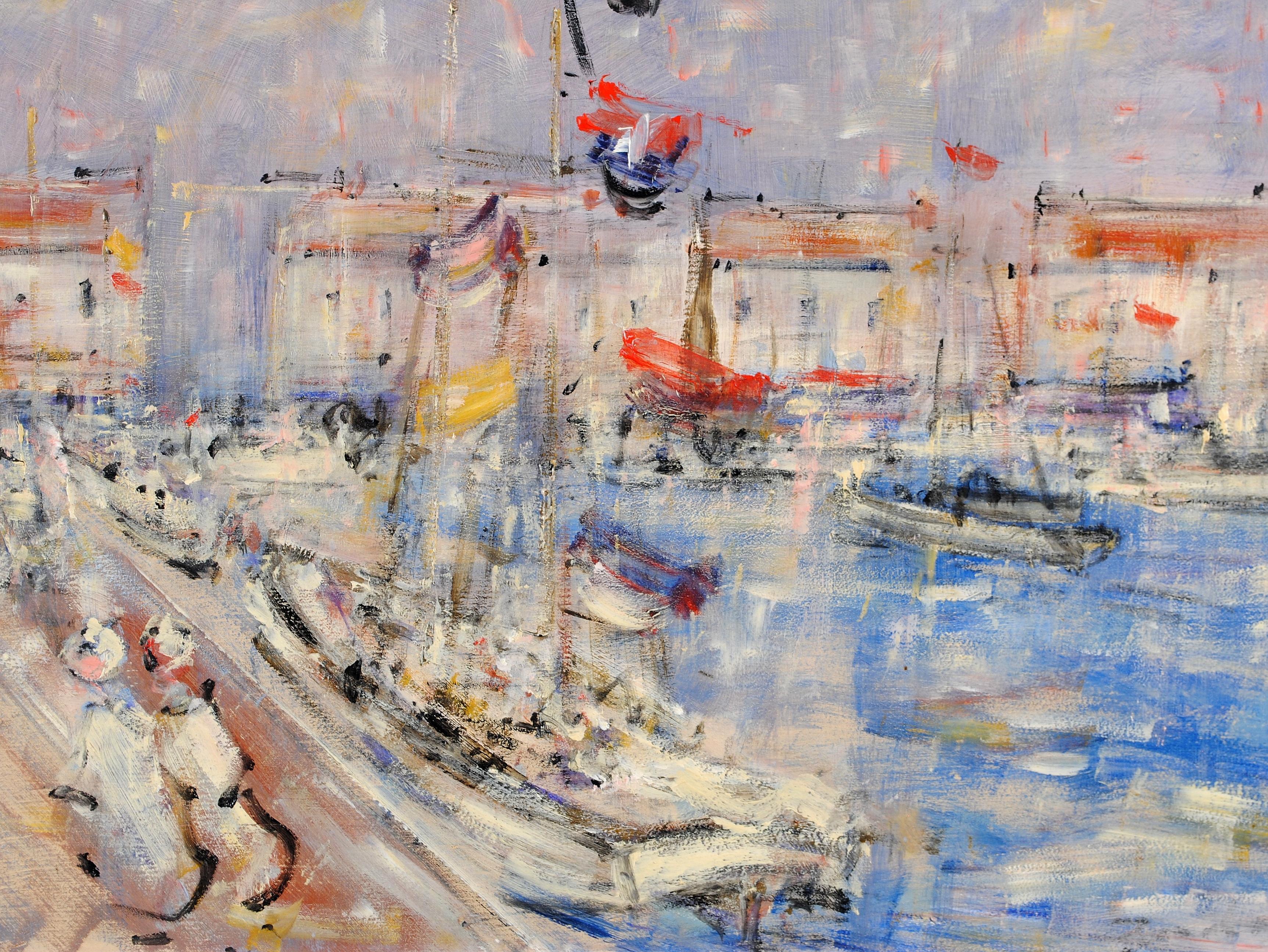 Sulla costa francese - Pittura a olio figurativa English Impressionist del XX secolo in vendita 2