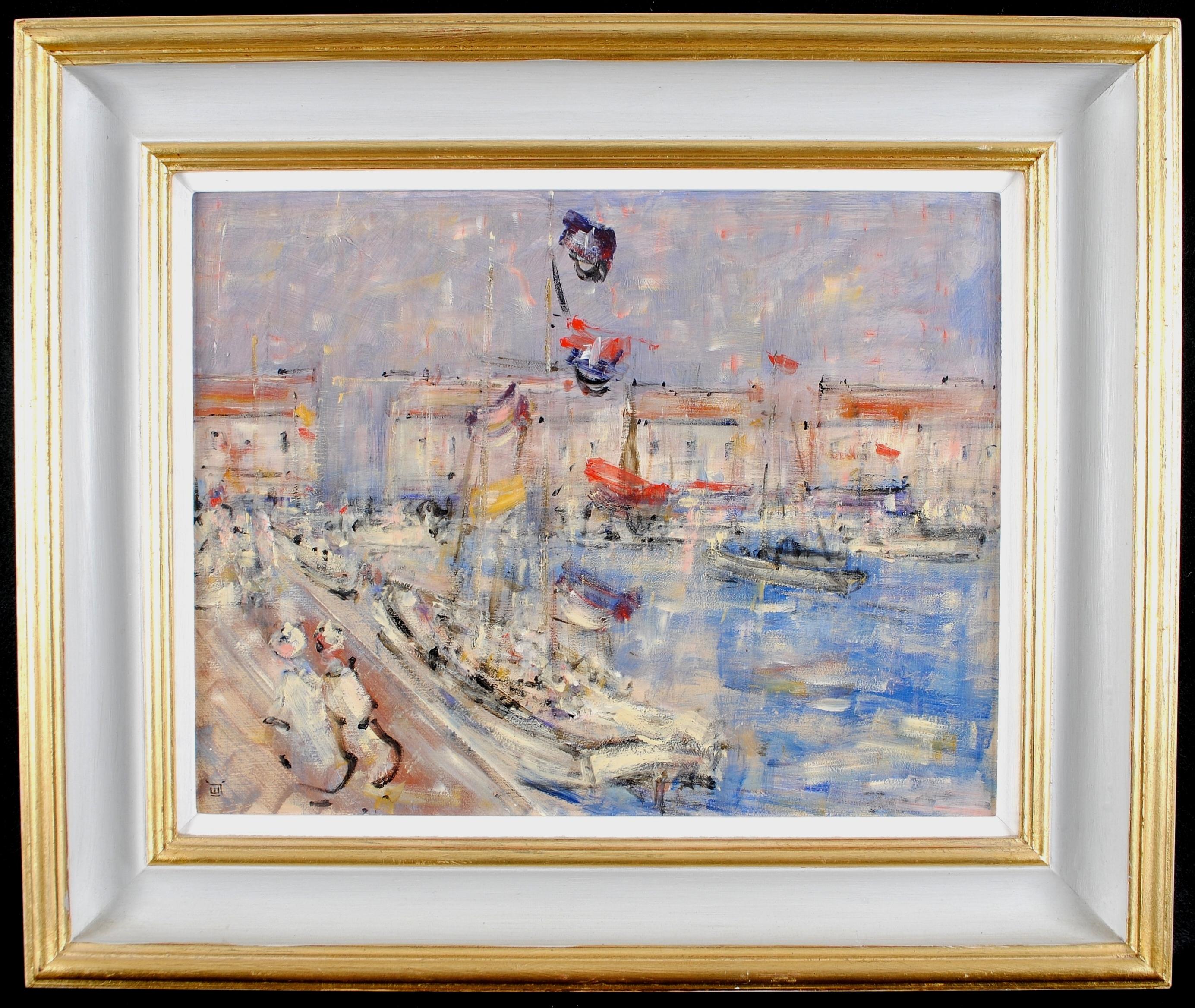 Landscape Painting di Walter John Beauvais - Sulla costa francese - Pittura a olio figurativa English Impressionist del XX secolo