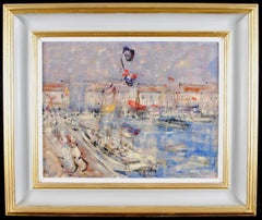 Sur la côte française - peinture à l'huile impressionniste anglaise du 20e siècle