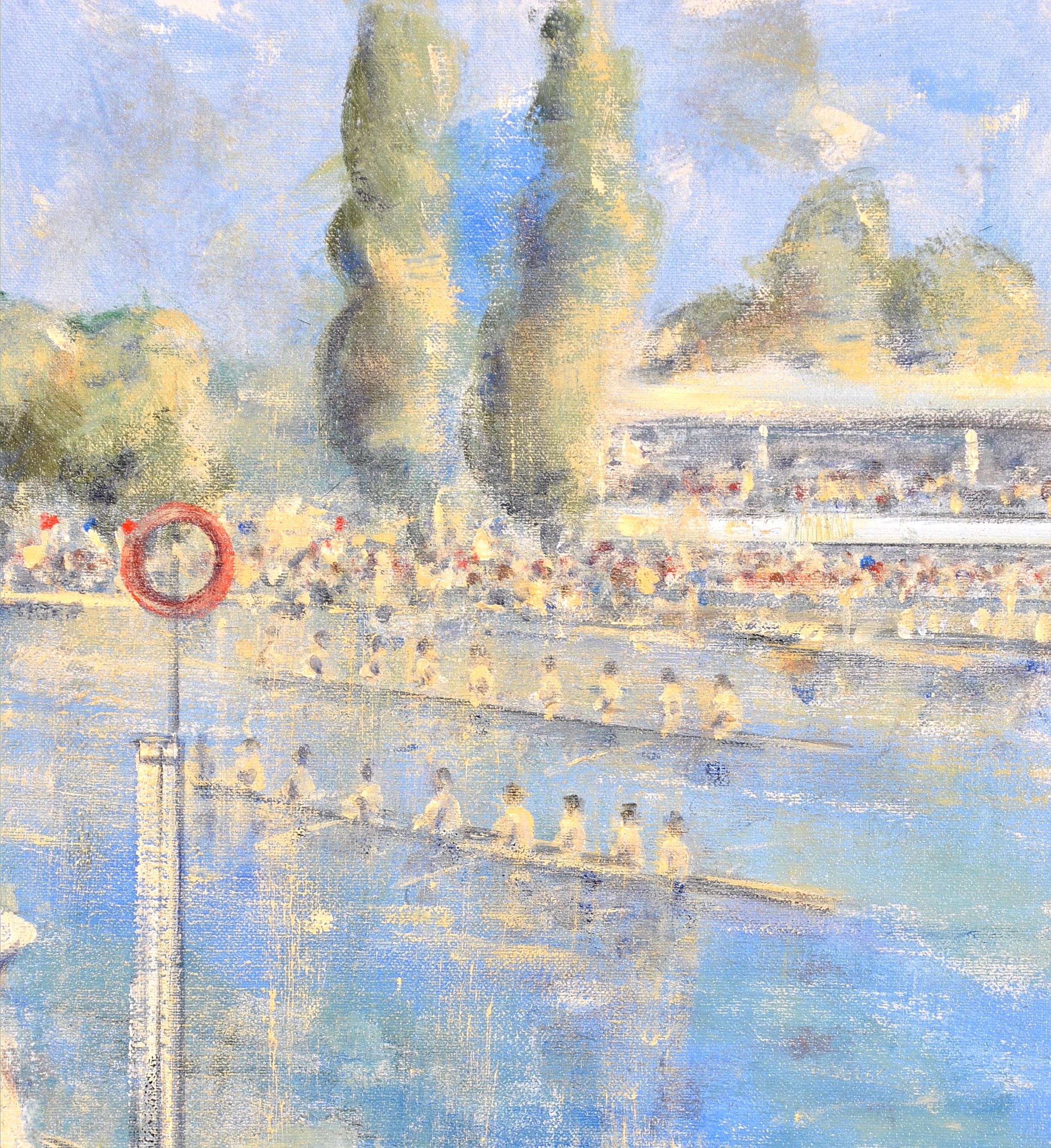 A beautiful 20th century oil on canvas board by the very popular English impressionist artist Walter John Beauvais. The work depicts fashionable ladies at the finish post of a rowing regatta, with two crews in front of a pavilion.

This superbly