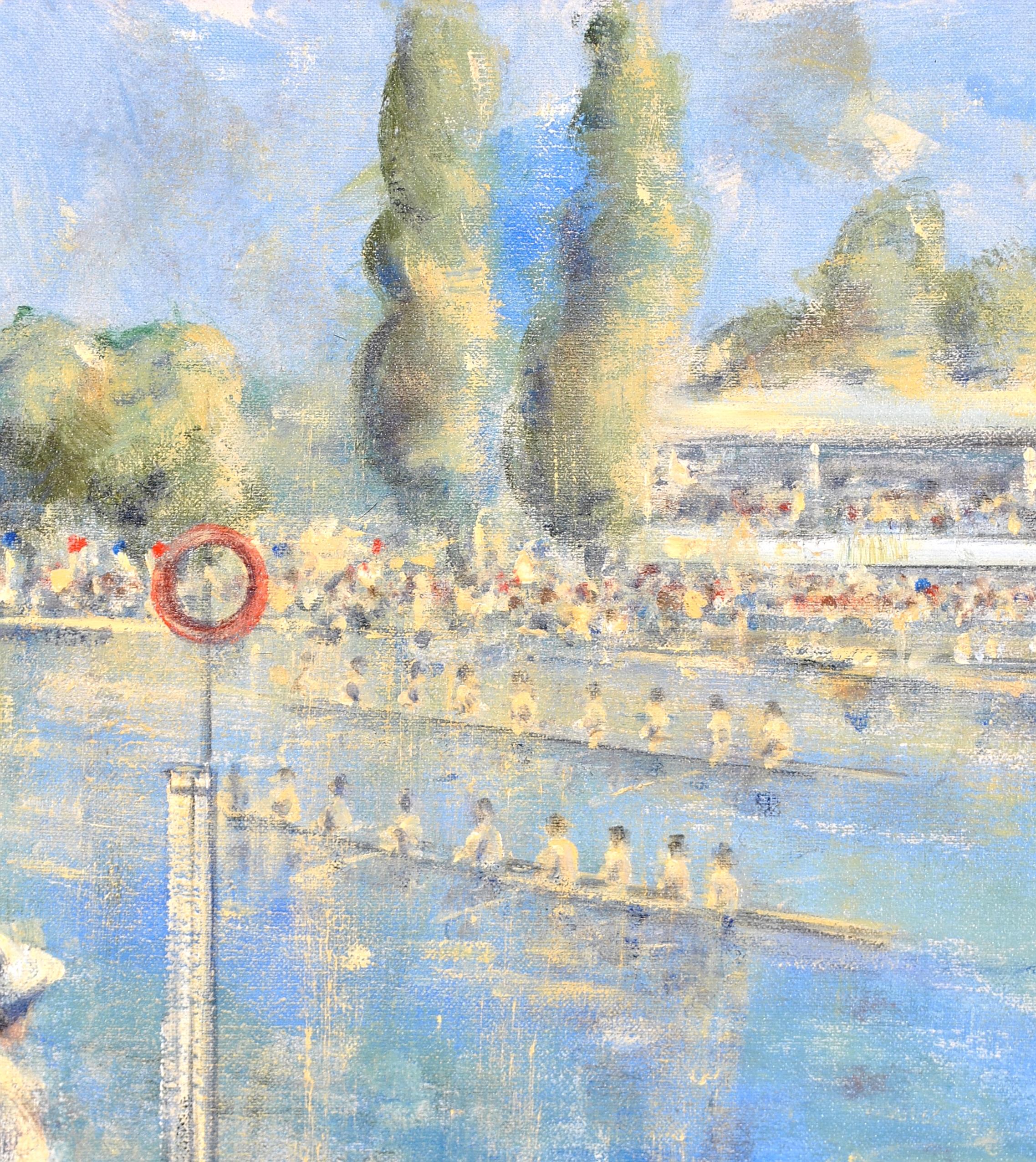 The Regatta - 20th Century English Impressionist Figurative Rowing Oil Painting For Sale 1