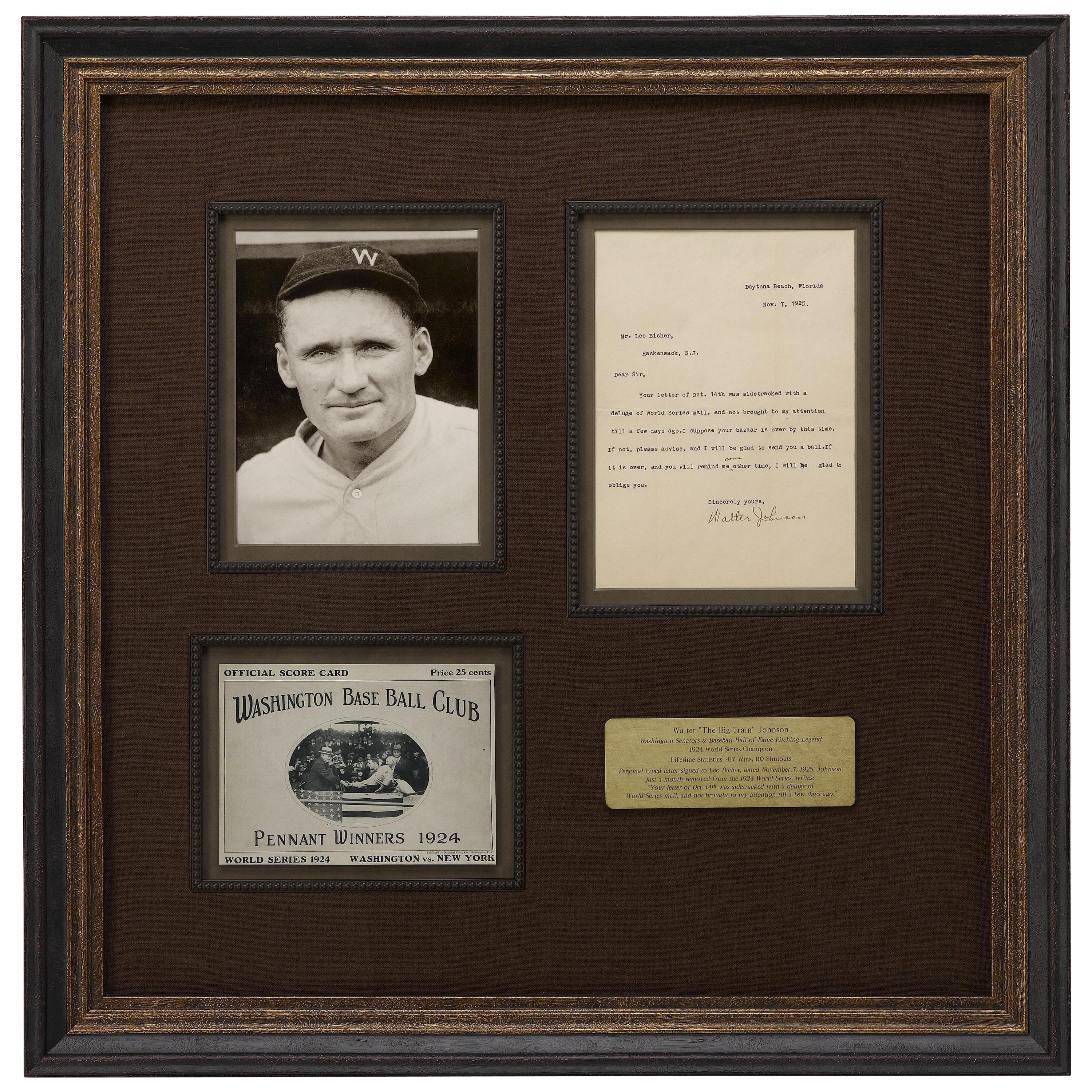 Walter Johnson, Washington Senators Hall of Fame Pitcher, Signed Letter, 1925 For Sale