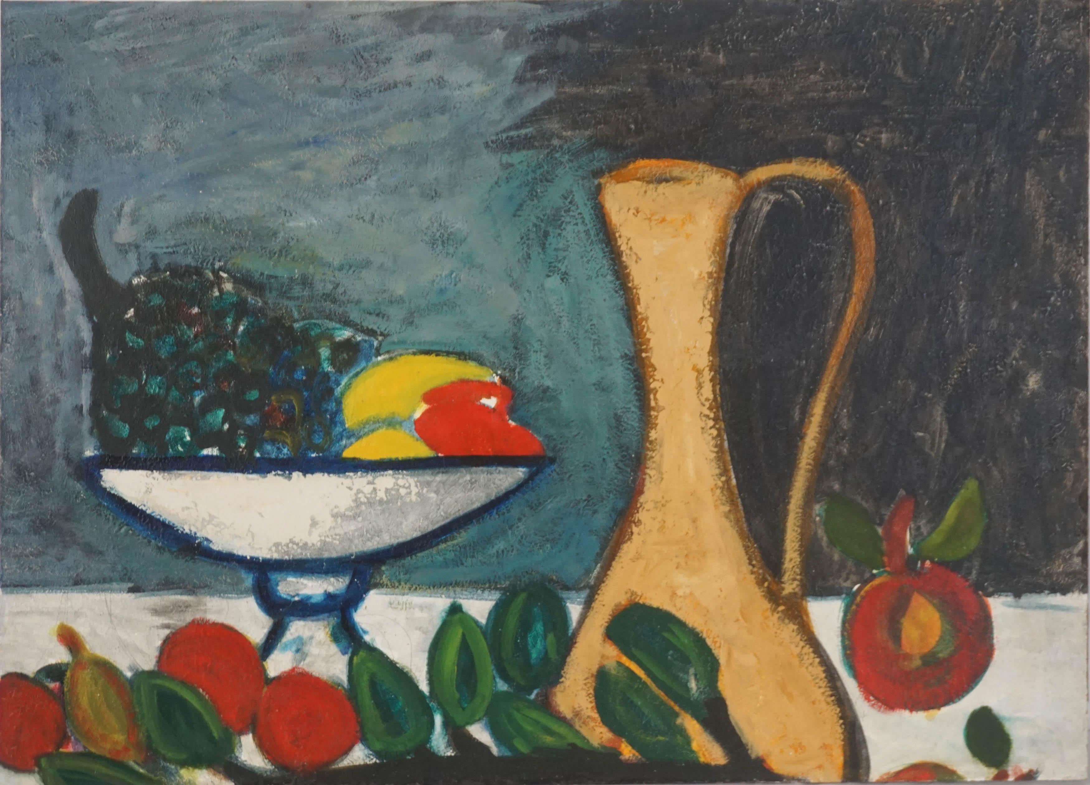 German Post War Modern Still Life of Fruit by Walter Junge Double-sided Painting