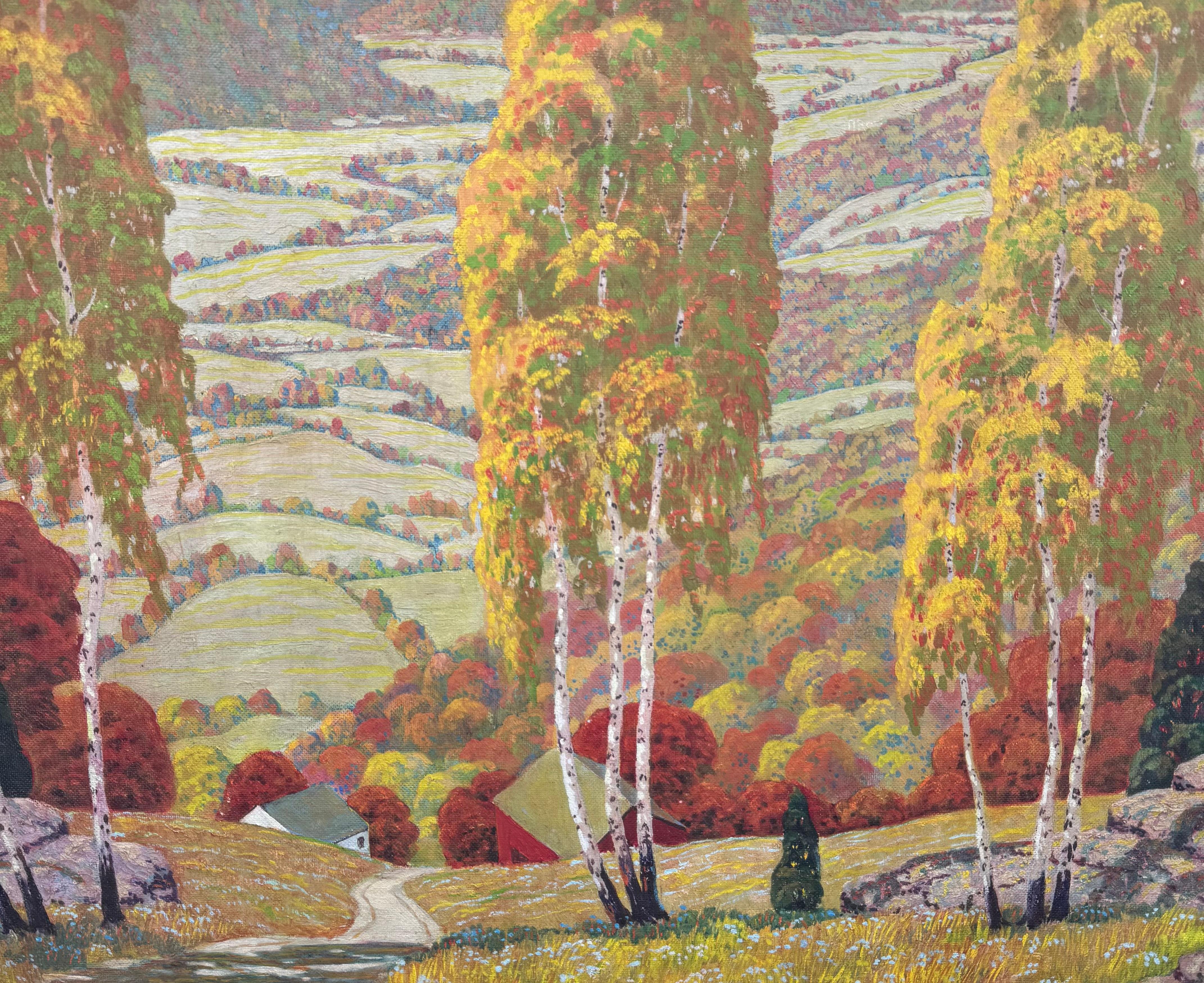 UPSTATE NEW YORK Expansive Valley Landscape w/ Roadway oil painting en venta 5