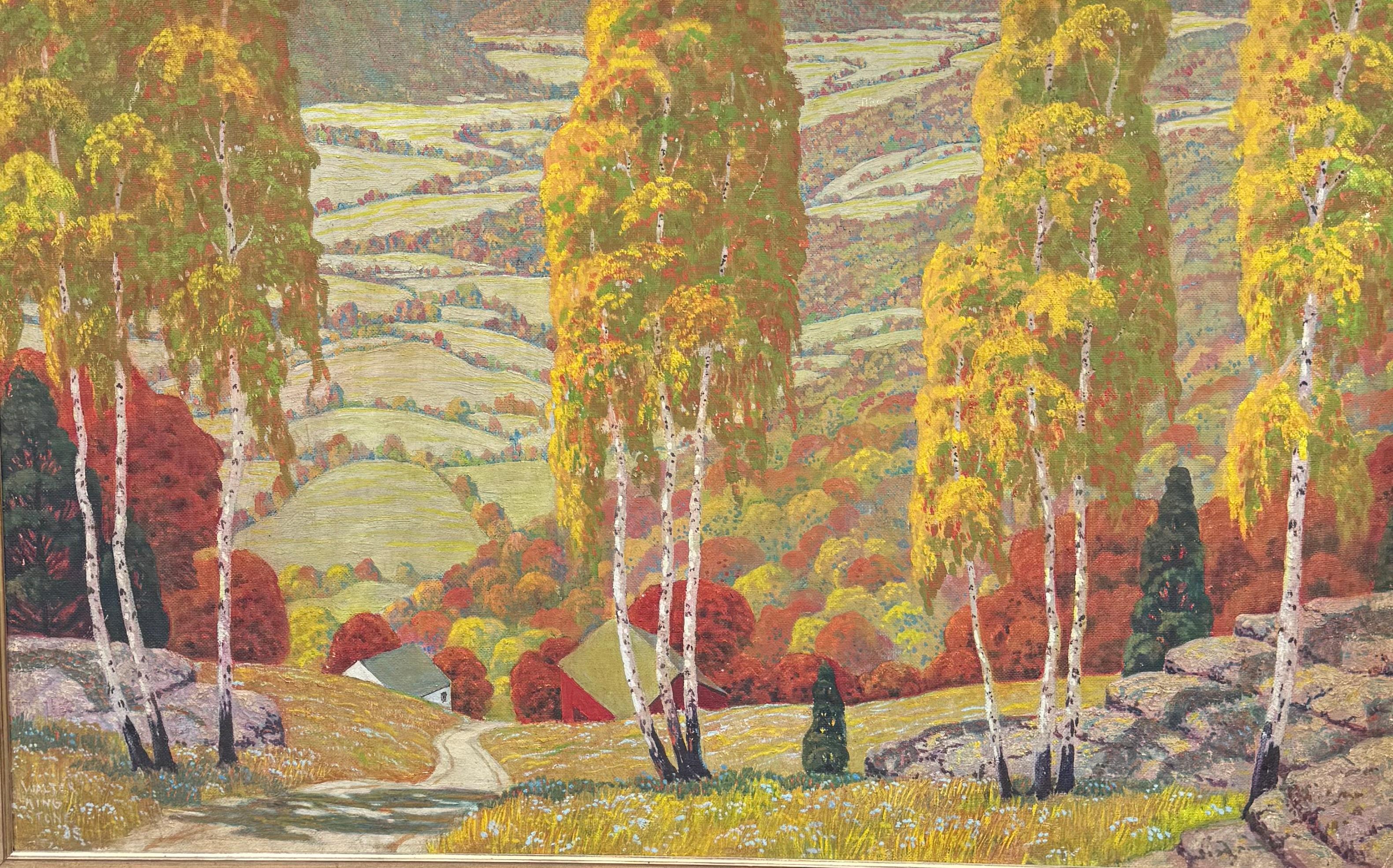 UPSTATE NEW YORK Expansive Valley Landscape w/ Roadway oil painting - Painting impresionista estadounidense de Walter King Stone