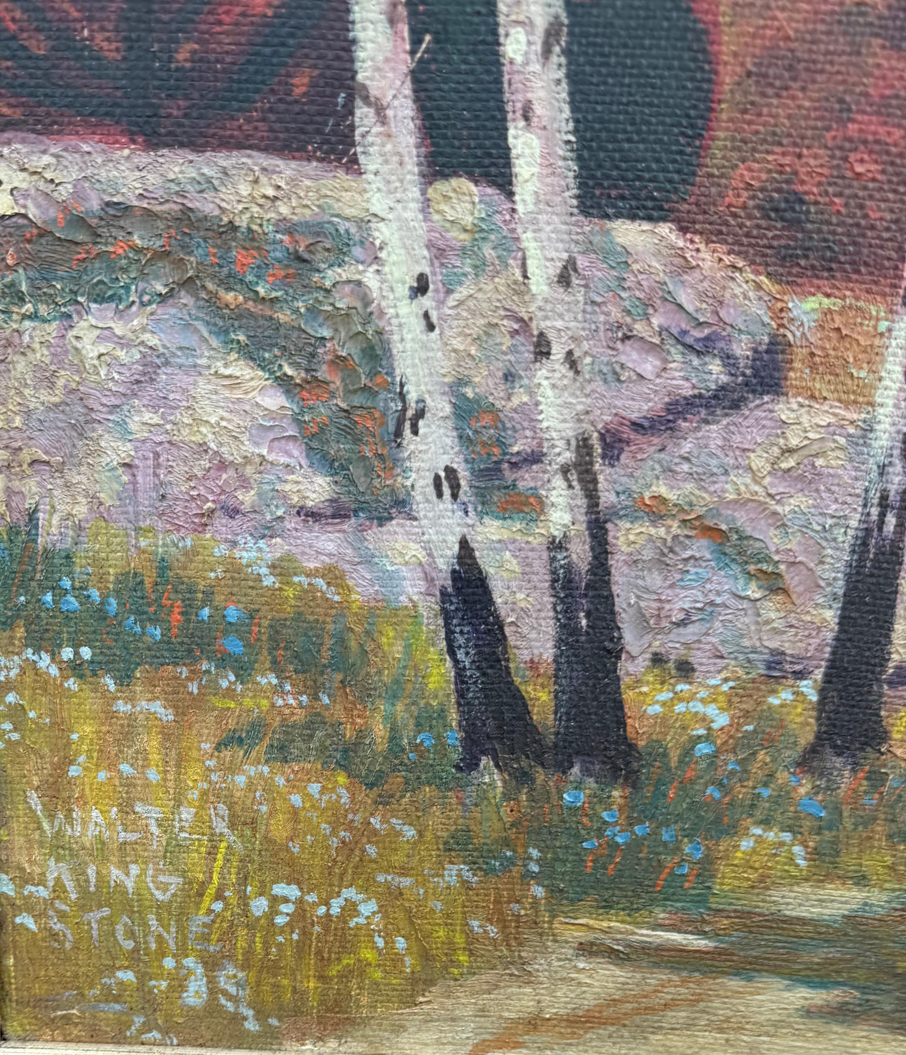 Walter King Stone
Óleo sobre tabla
Alrededor de 1910
Valle expansivo con carretera Bender
36x46 pulgadas Imagen
Tamaño de imagen 40x50 pulgadas
Buen estado
Marco original
Colección privada

Aquí tenemos un fabuloso cuadro de Walter King Stone, que