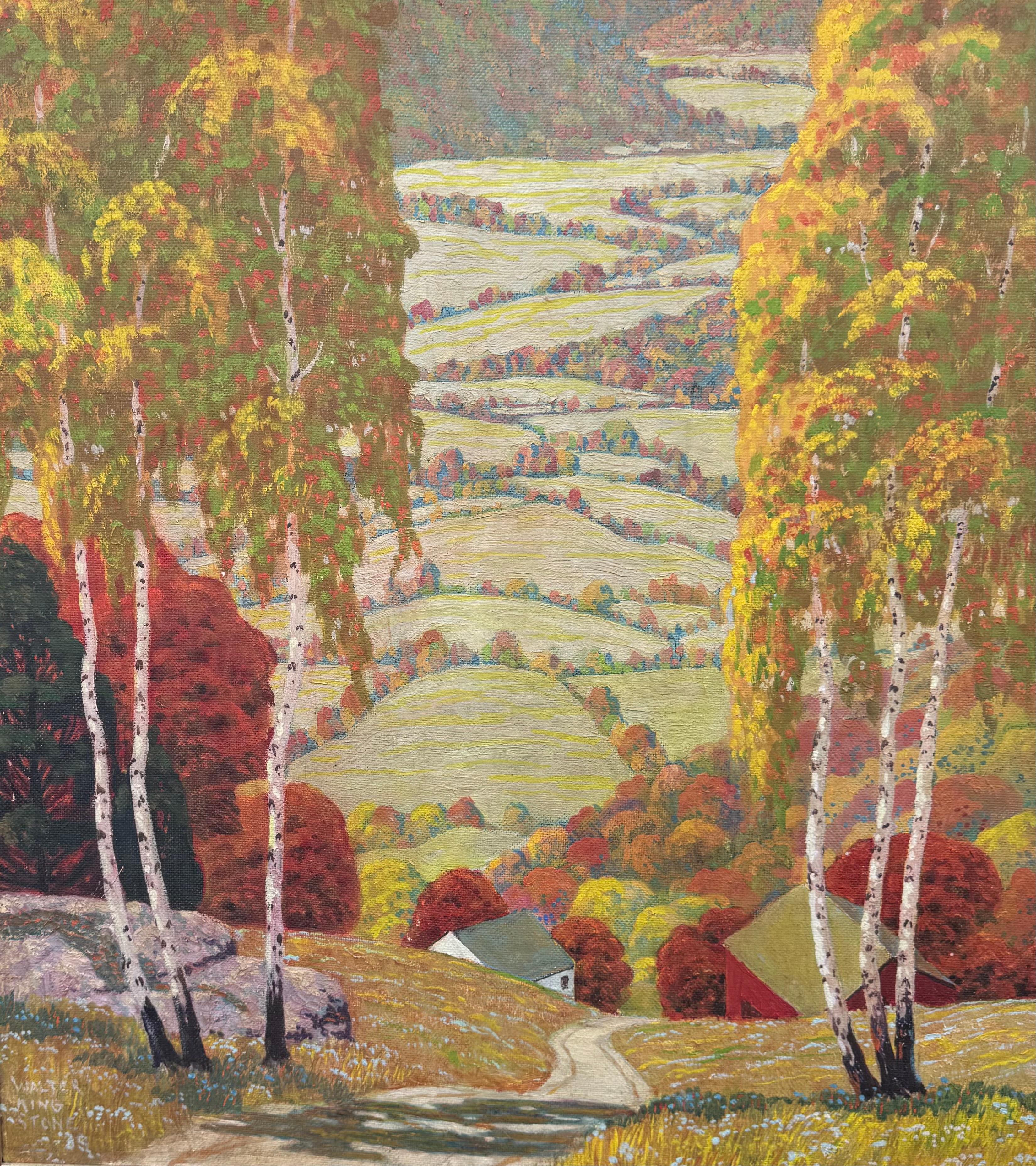 UPSTATE NEW YORK Expansive Valley Landscape w/ Roadway oil painting en venta 3