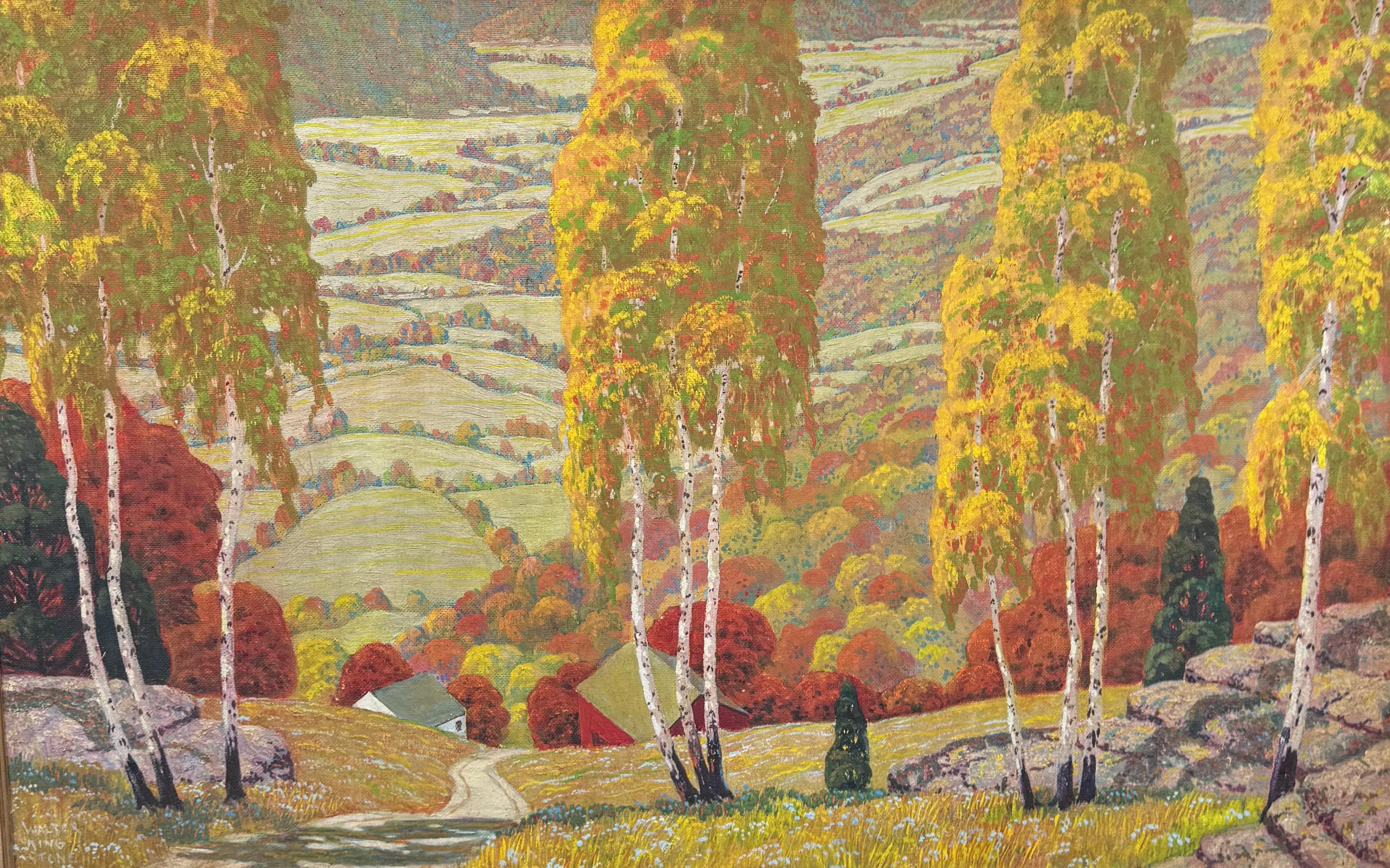 UPSTATE NEW YORK Expansive Valley Landscape w/ Roadway oil painting en venta 4