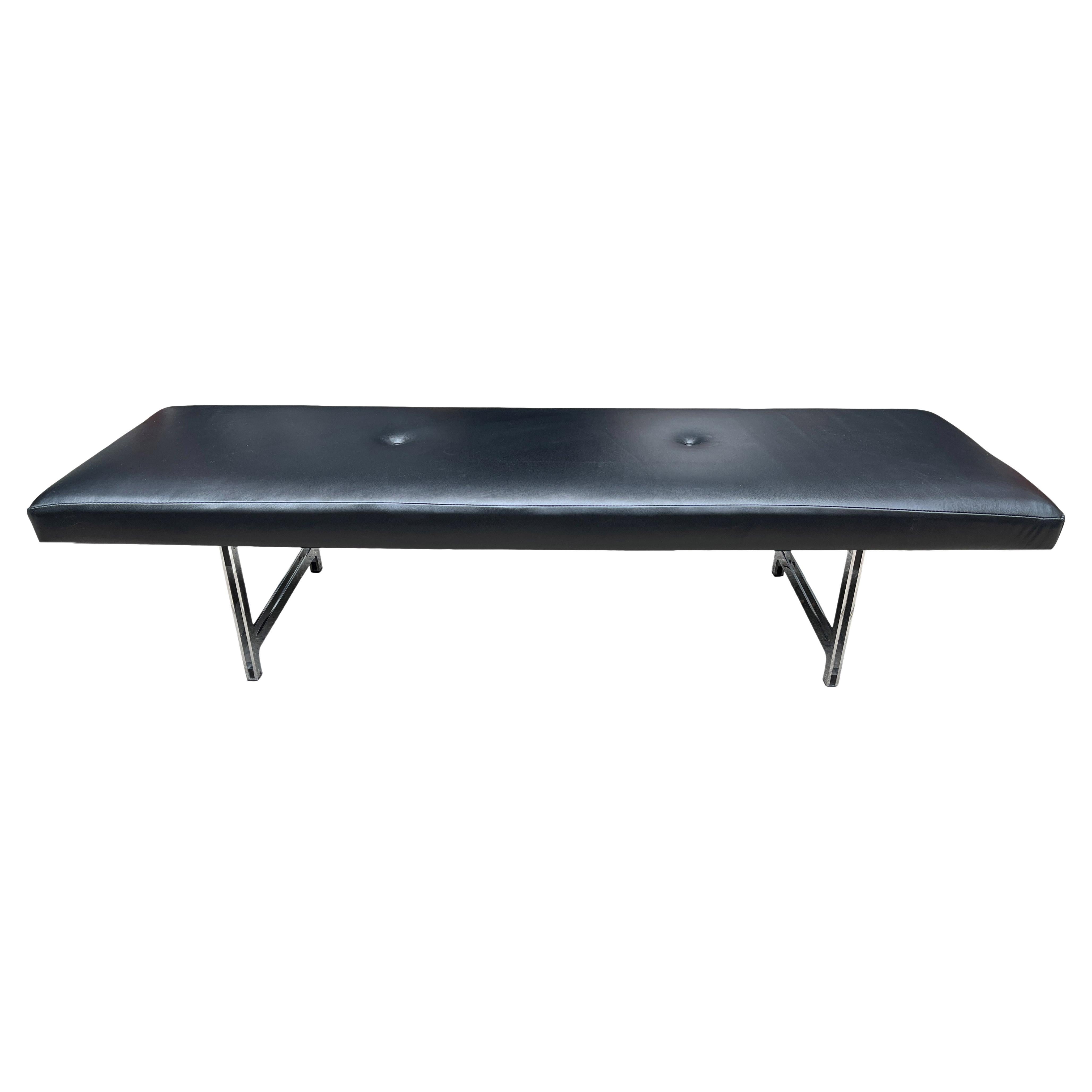 Walter Knoll Bench in Black Leather Crome Base.  Great as a bench or daybed. Soft luxurious leather.