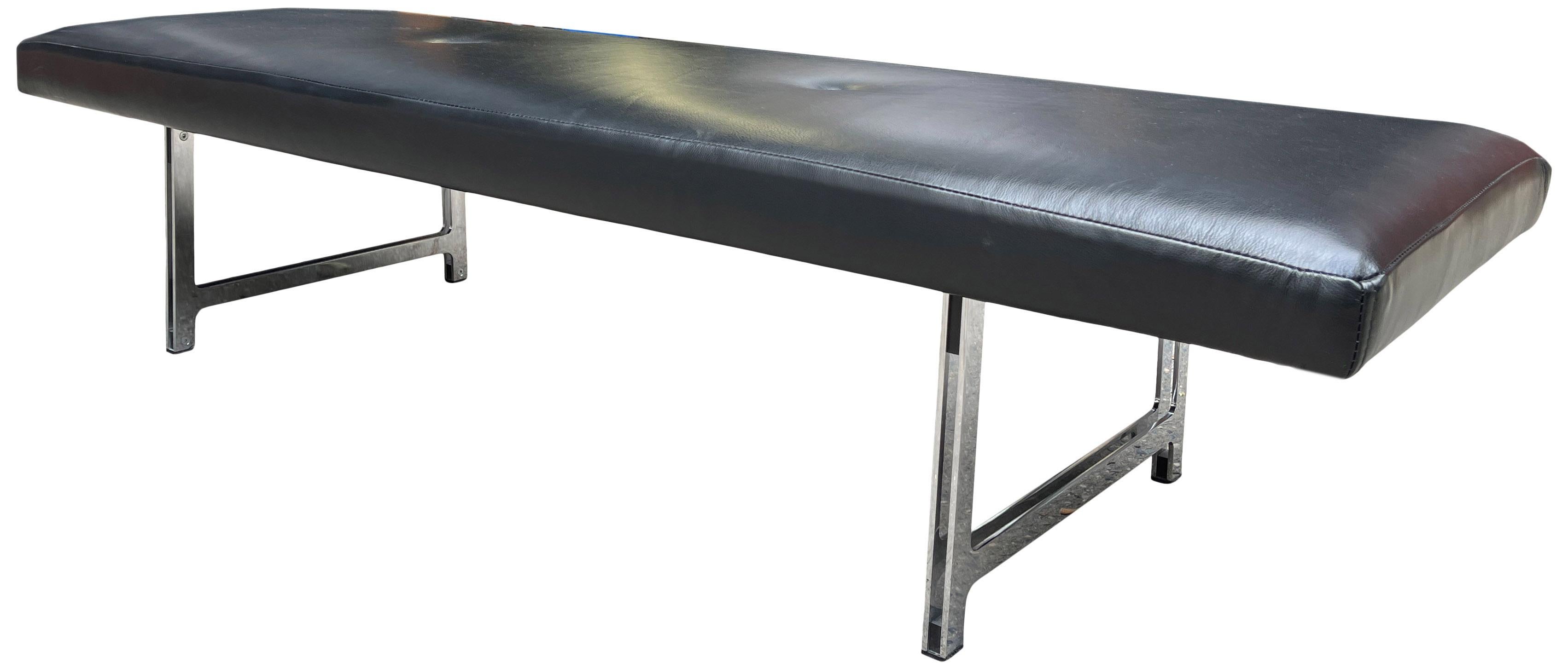 Late 20th Century Walter Knoll Bench in Black Leather Crome Base 