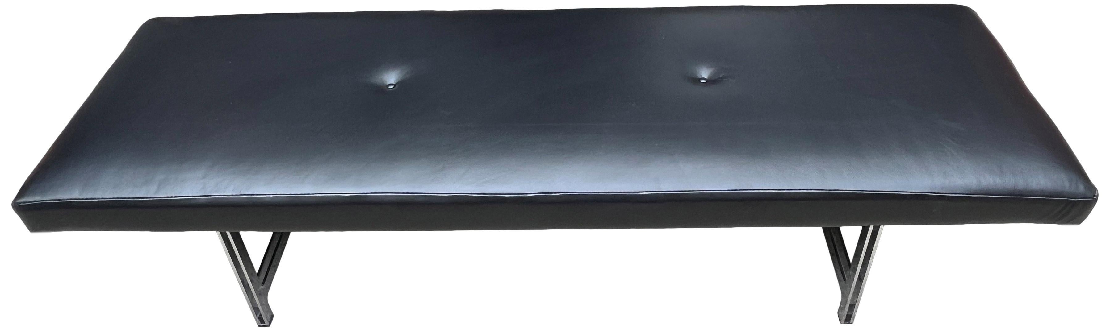 Walter Knoll Bench in Black Leather Crome Base  3