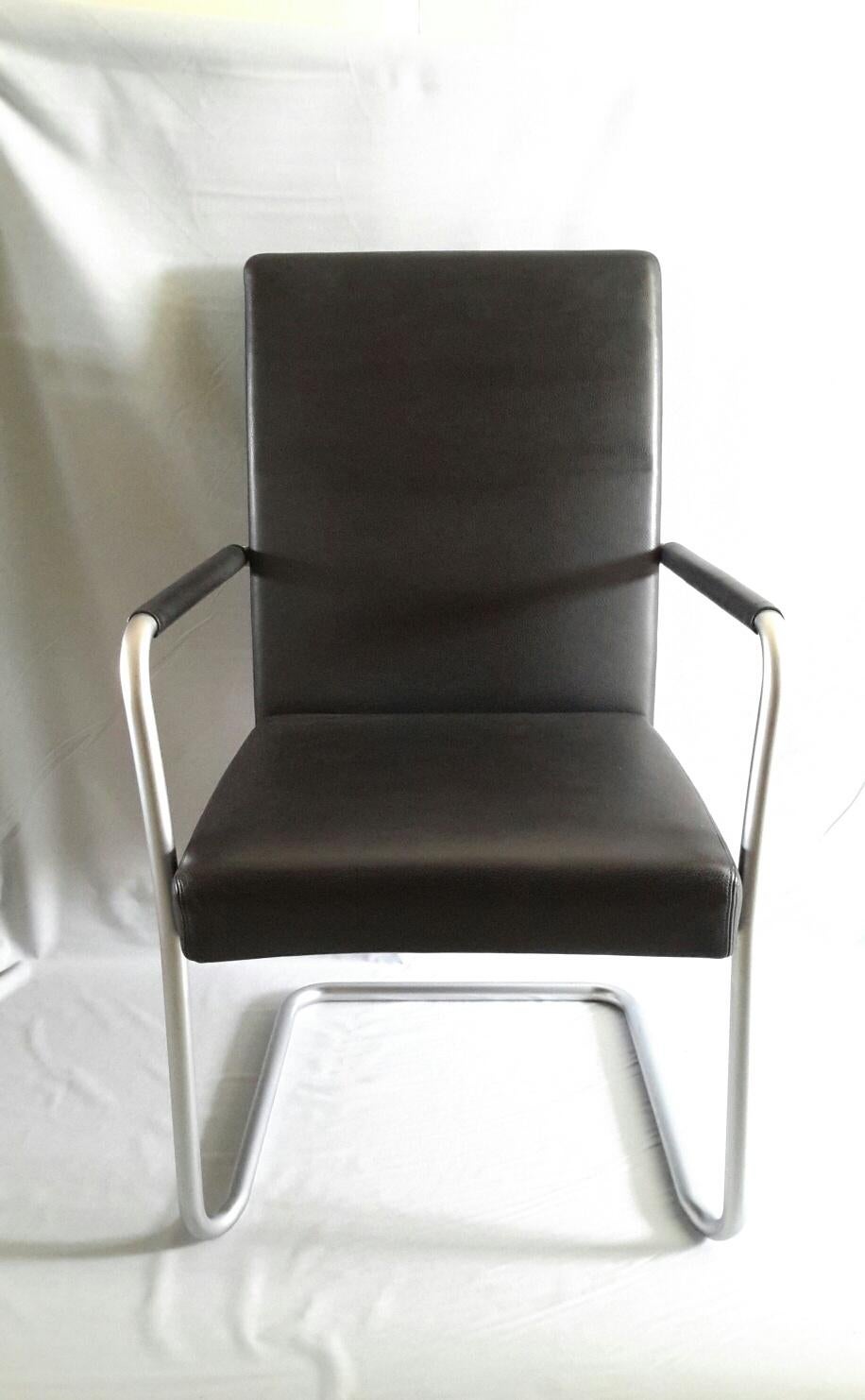 Anodized Walter Knoll Black Leather Armchairs, Line Jason, Austria, 1997 For Sale