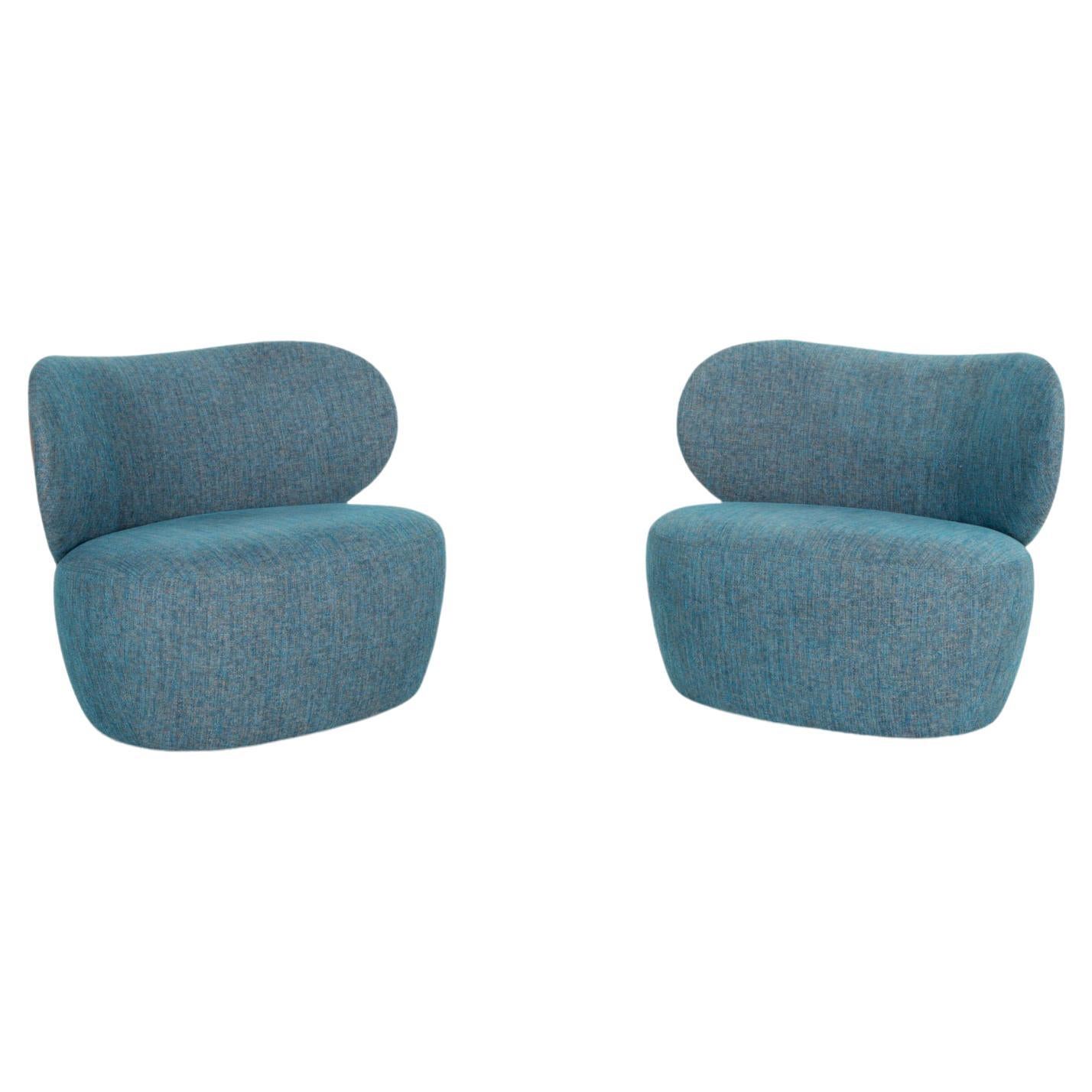 Walter Knoll Boa Fabric Armchair Set Blue For Sale