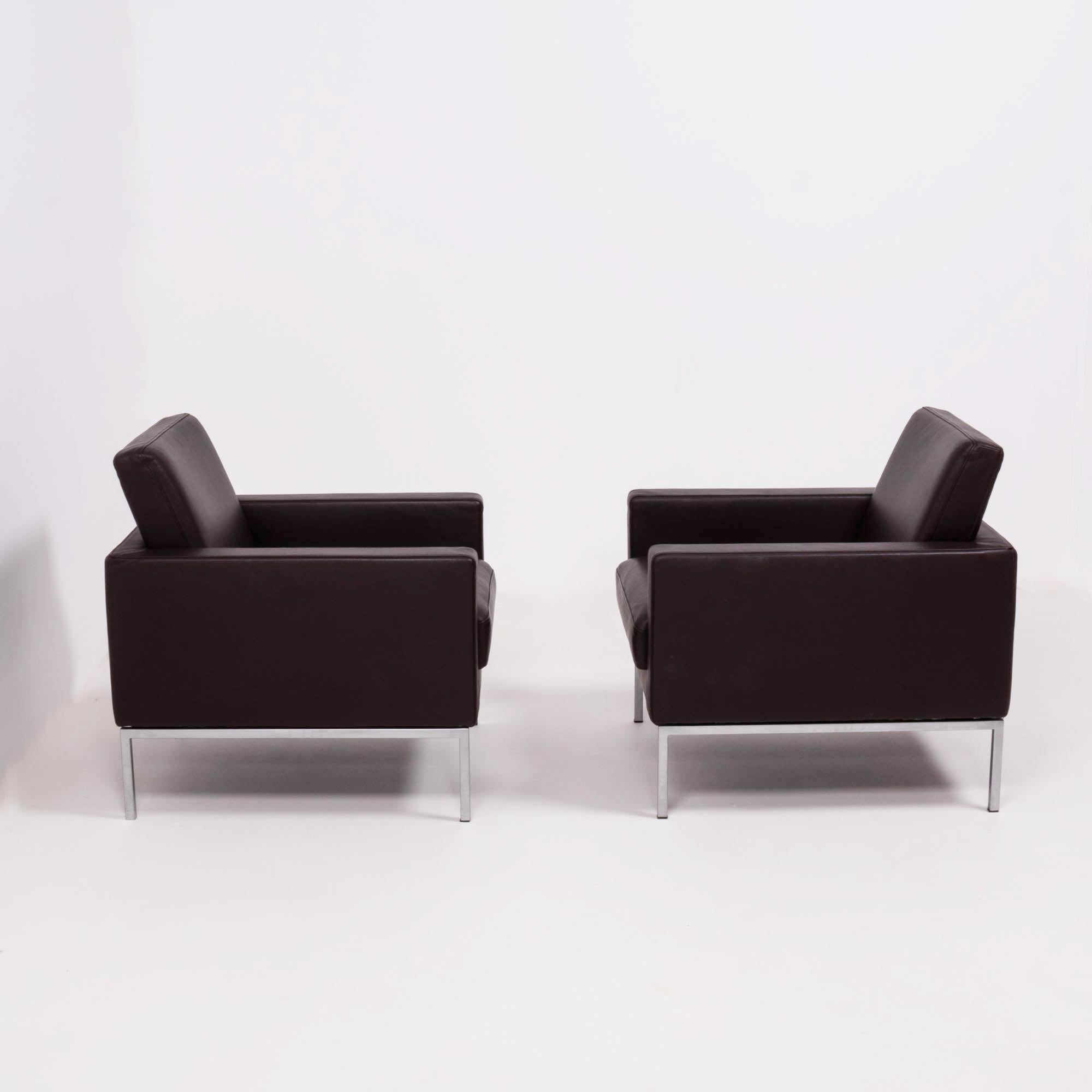 German Walter Knoll Brown Leather Armchairs, Set of Two For Sale