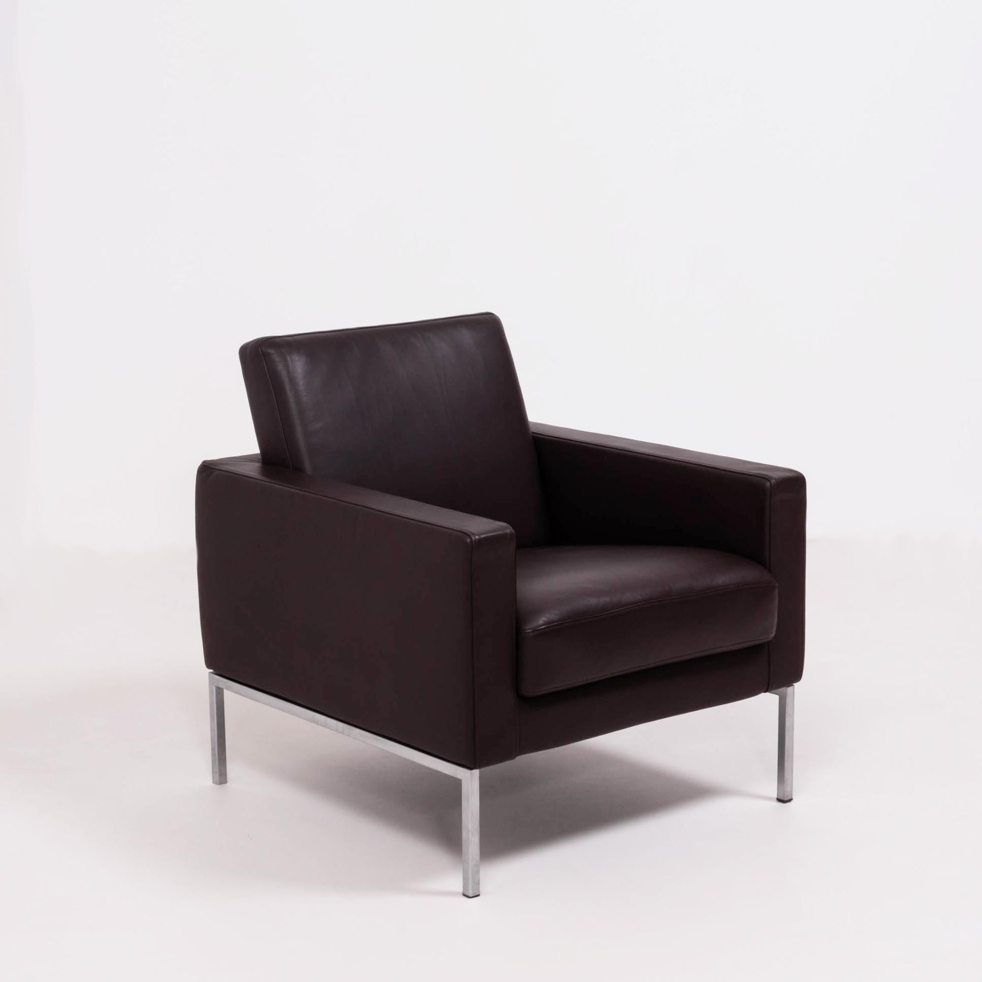Contemporary Walter Knoll Brown Leather Armchairs, Set of Two For Sale