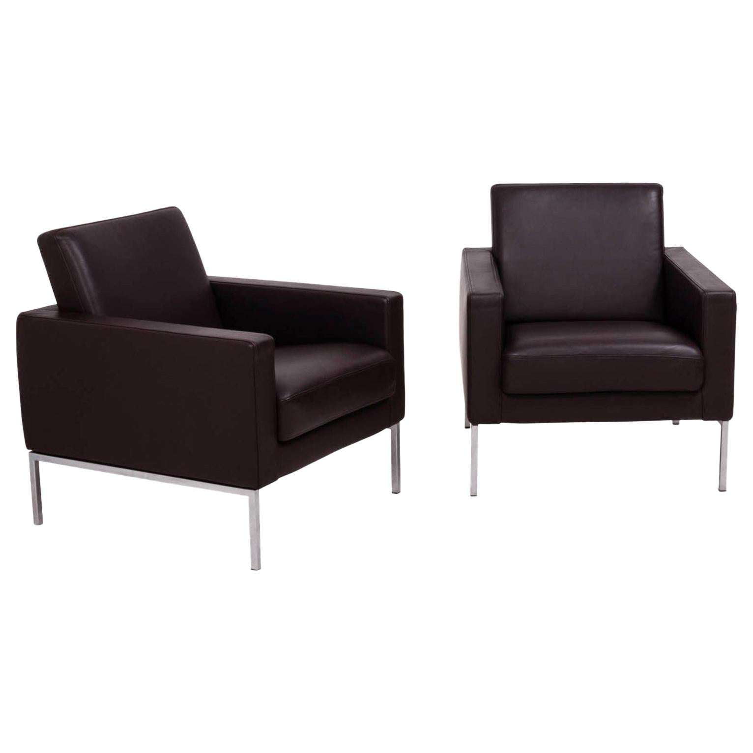 Walter Knoll Brown Leather Armchairs, Set of Two