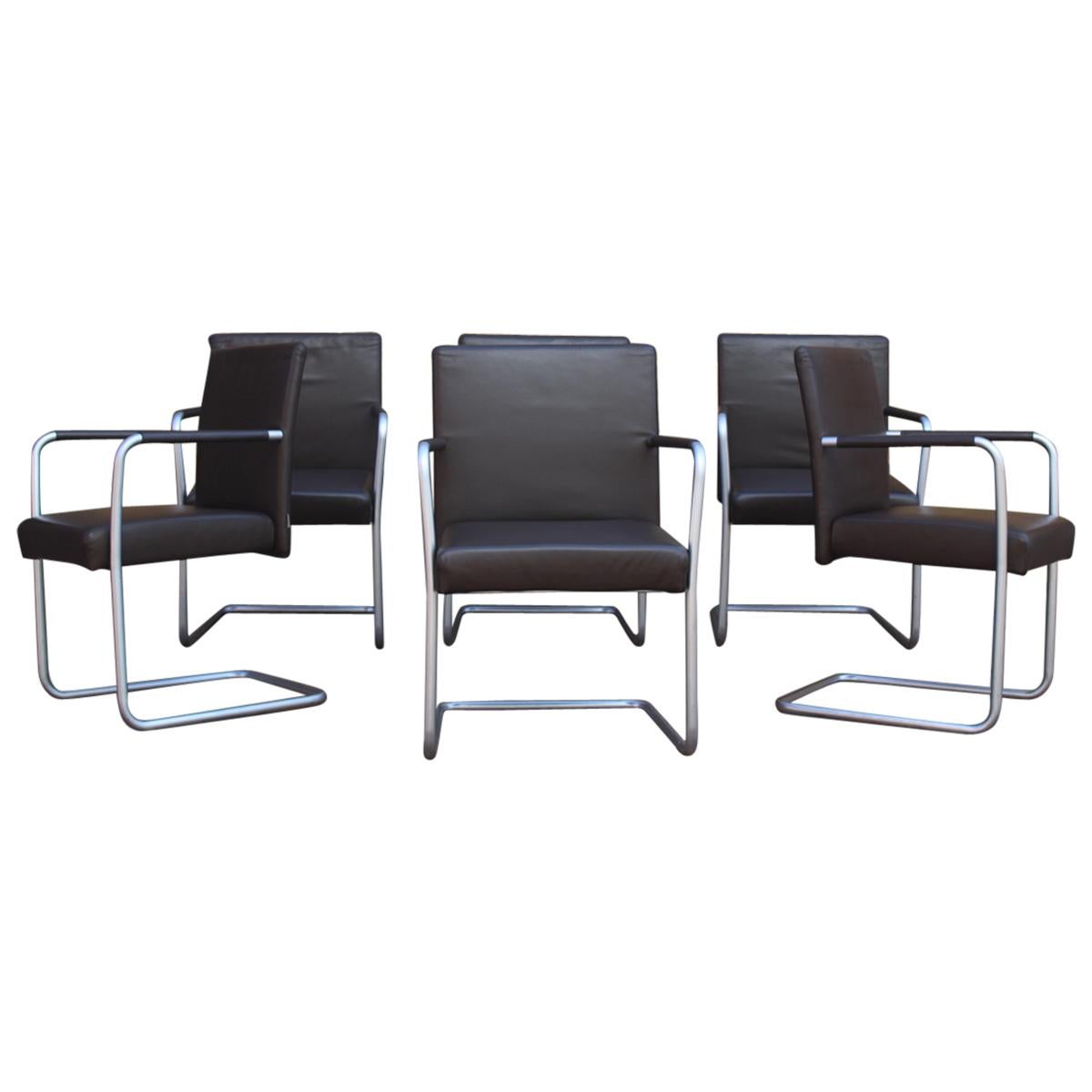 Walter Knoll Cantilever Chairs Set of 6 Dark Brown Leather EOOS at 1stDibs