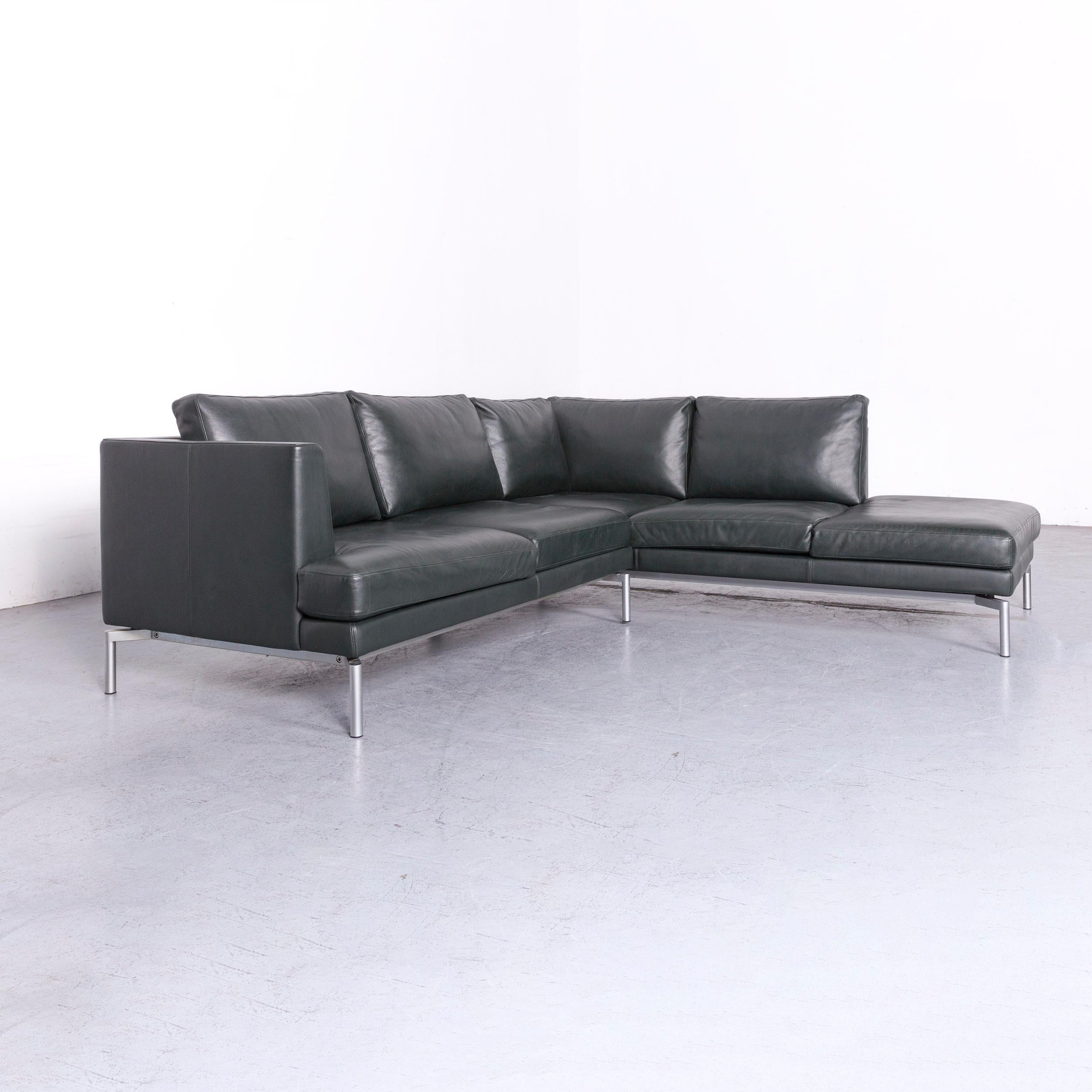 German Walter Knoll Designer Leather Sofa Green Corner Couch
