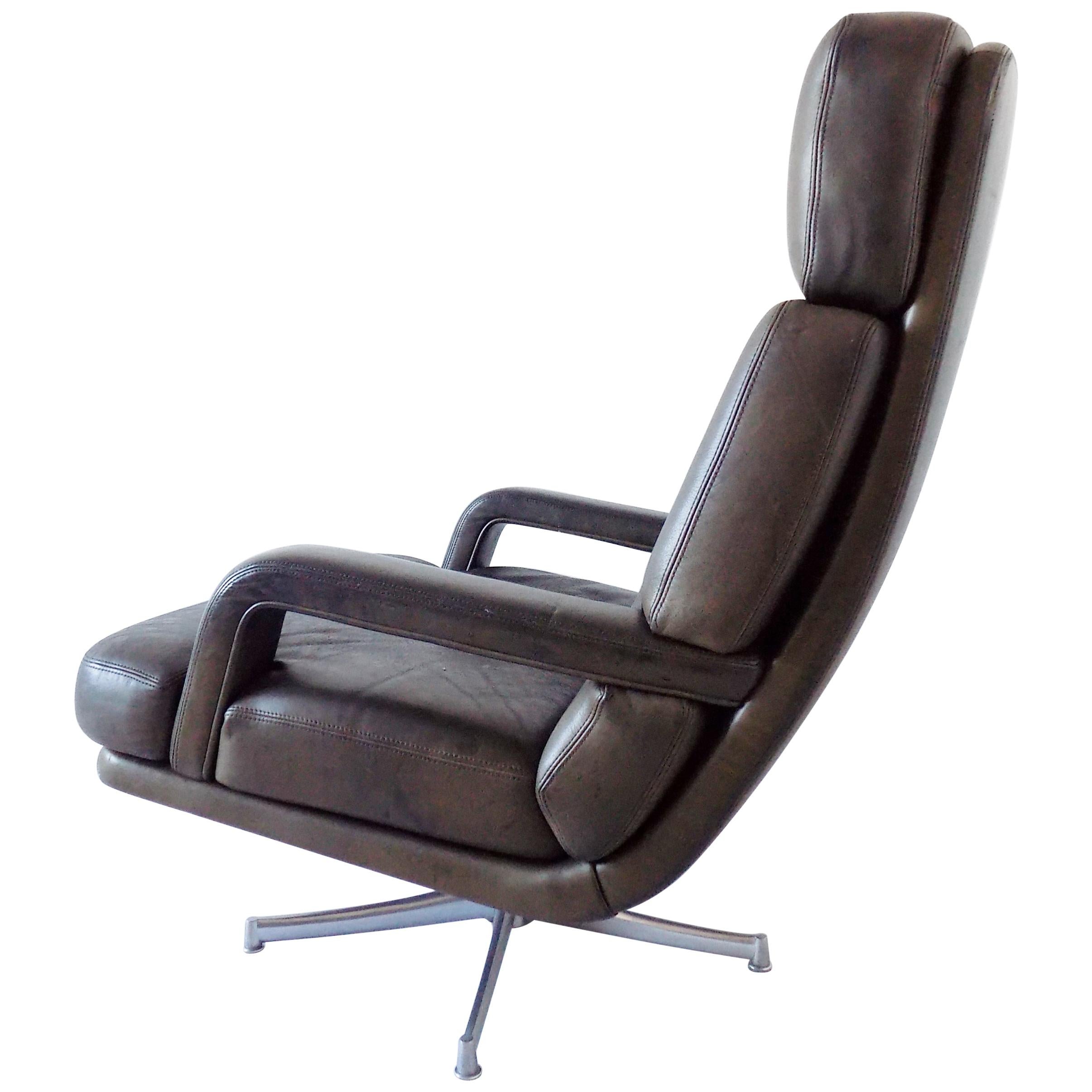 Walter Knoll Don Lounge Chair in mud Leather, German, Mid-century modern, swivel For Sale
