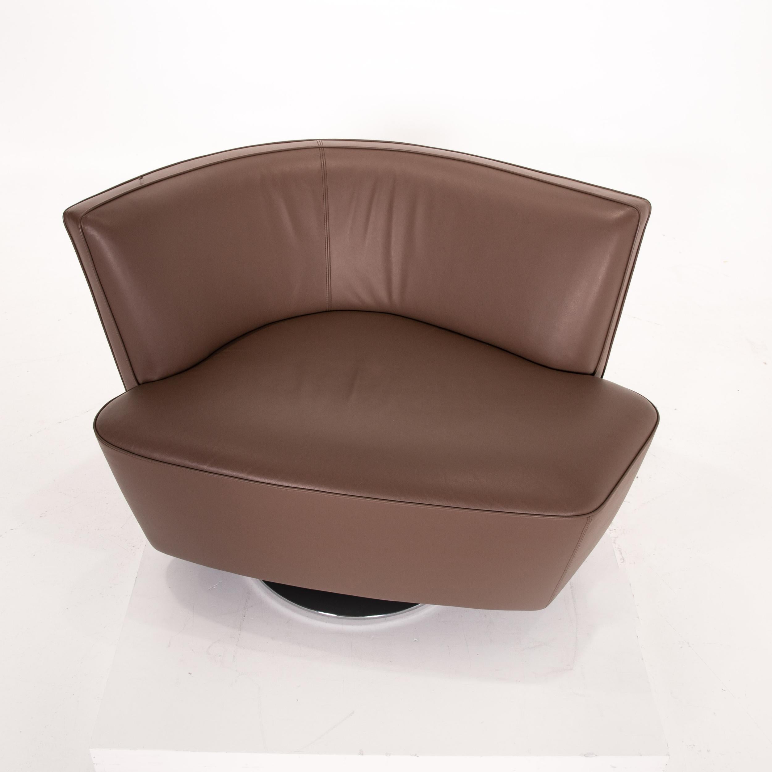 Walter Knoll Drift Leather Armchair Set Brown 1 Armchair 1 Stool For Sale 9