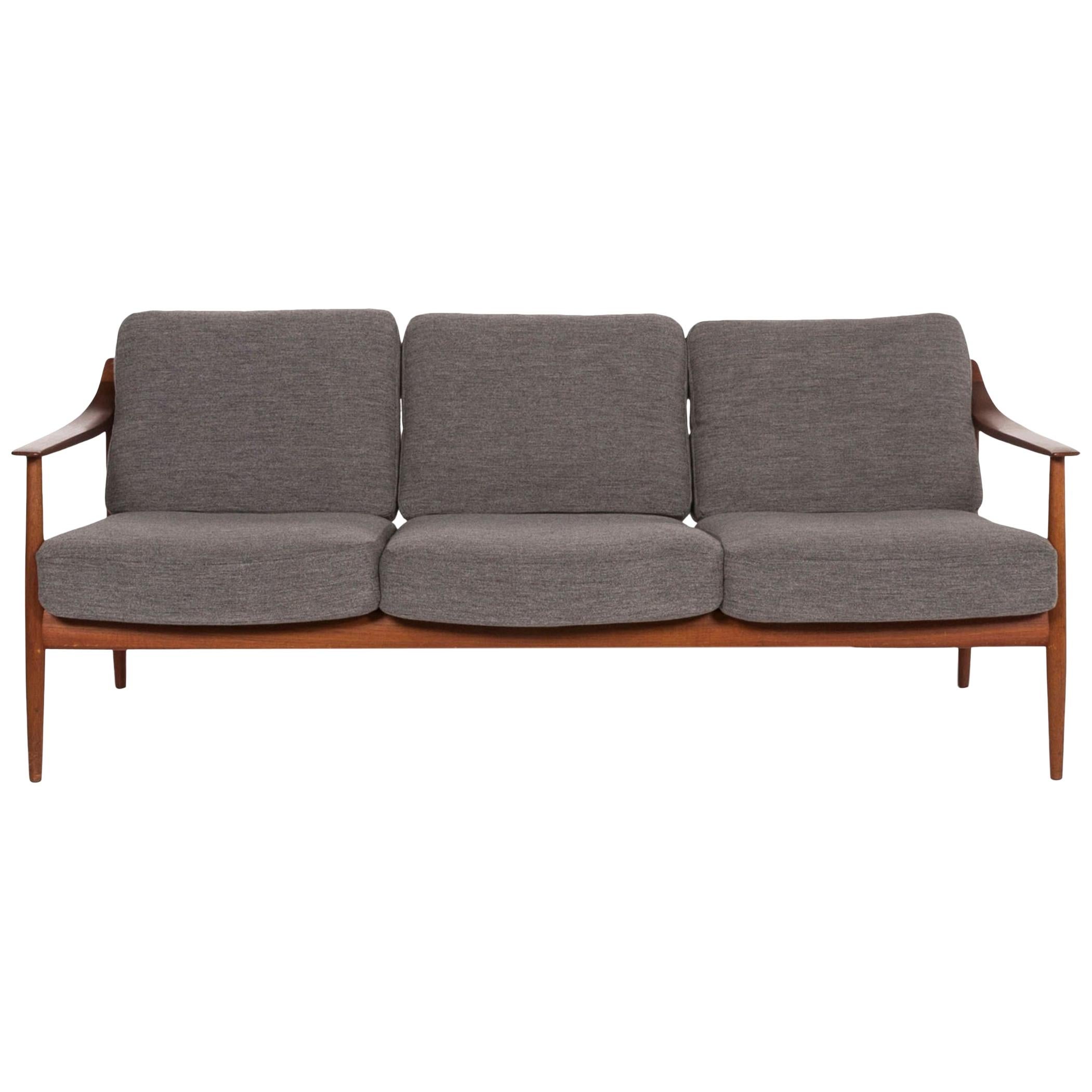 Walter Knoll Fabric Sofa Gray Three-Seat Couch For Sale