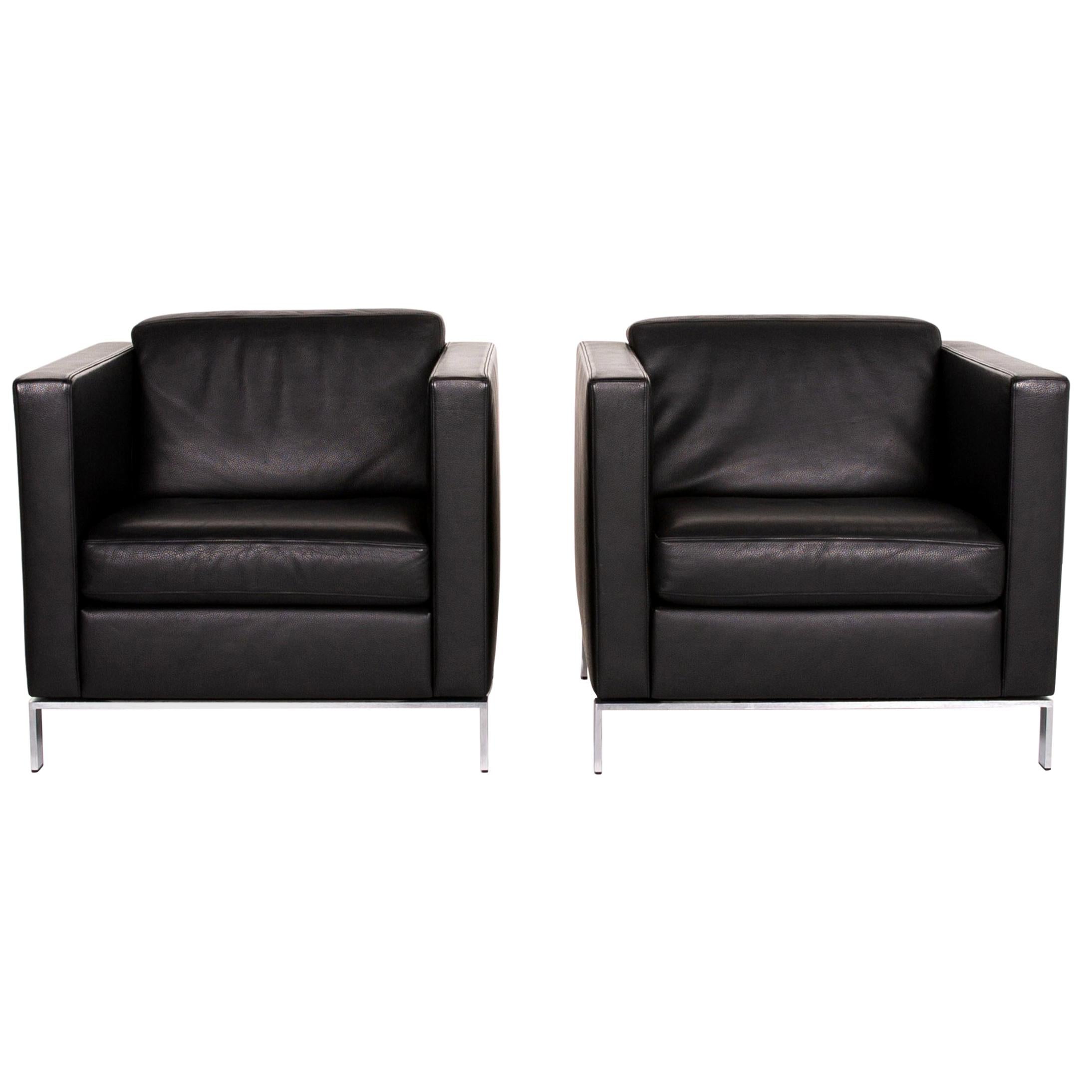 Walter Knoll Foster 500 Leather Armchair Set Black 2 Armchairs For Sale