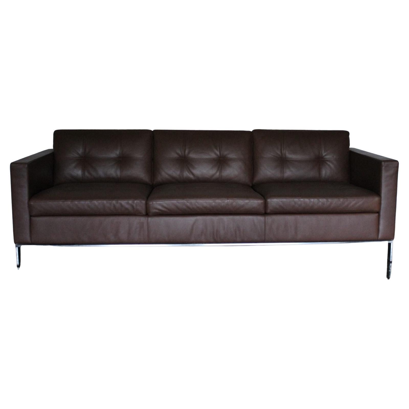 Walter Knoll “Foster 502.30” 3-Seat Sofa – In Dark Brown Leather