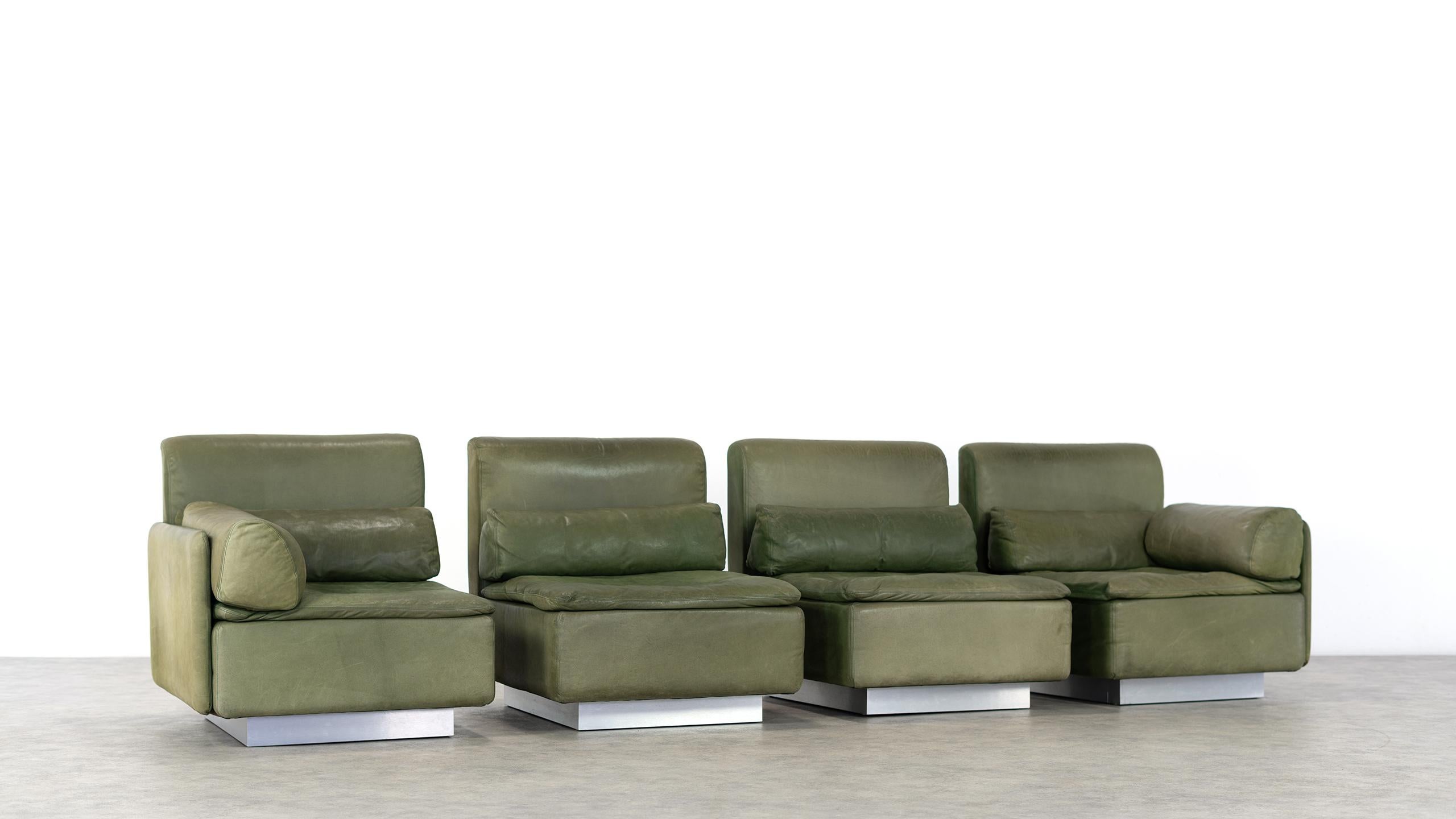 German Walter Knoll, Hollywood Lounge 4 Seater Sectional Sofa, 1972 for Knoll, Olive