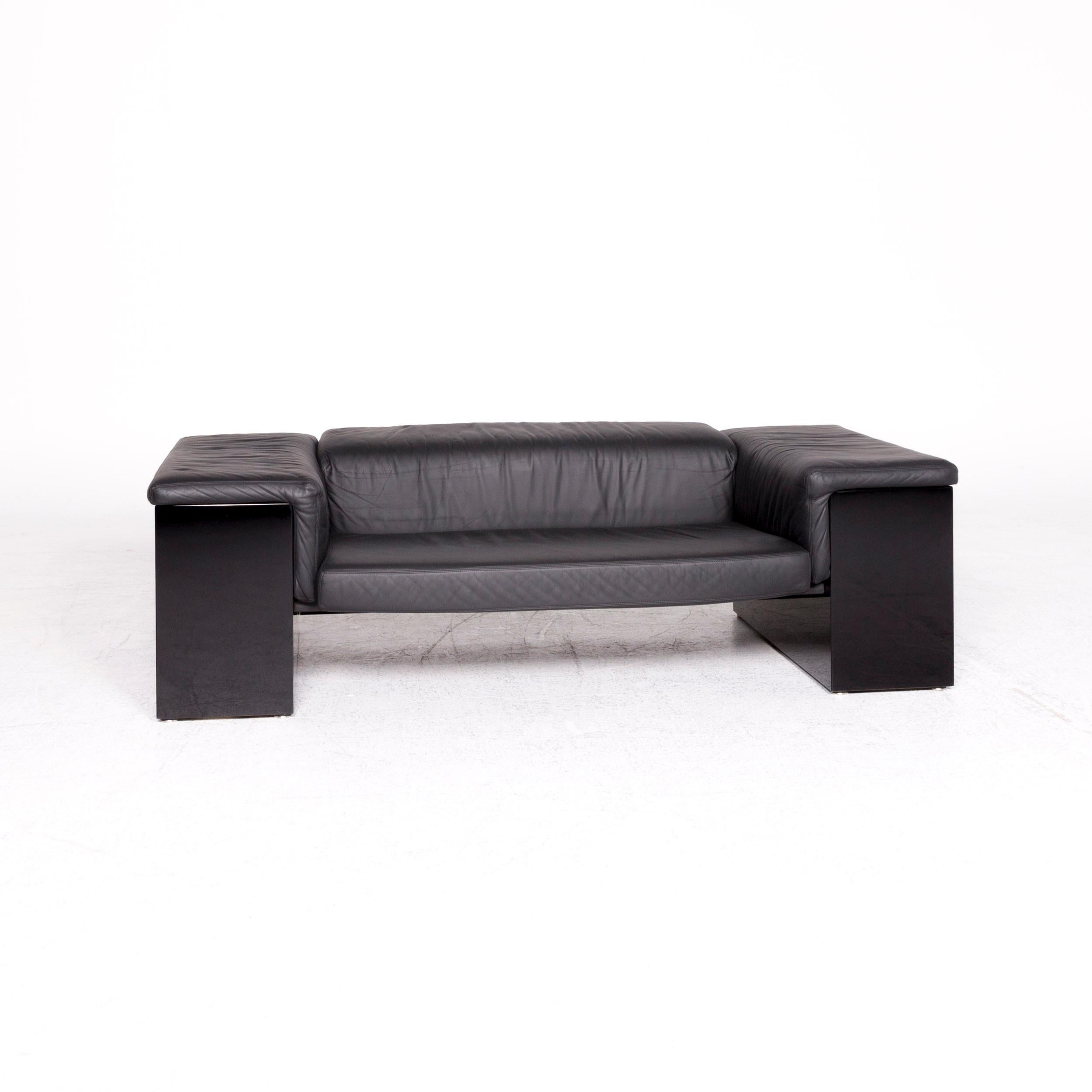 Contemporary Walter Knoll International Brigadier Leather Sofa Black Cini Boeri Two-Seat For Sale