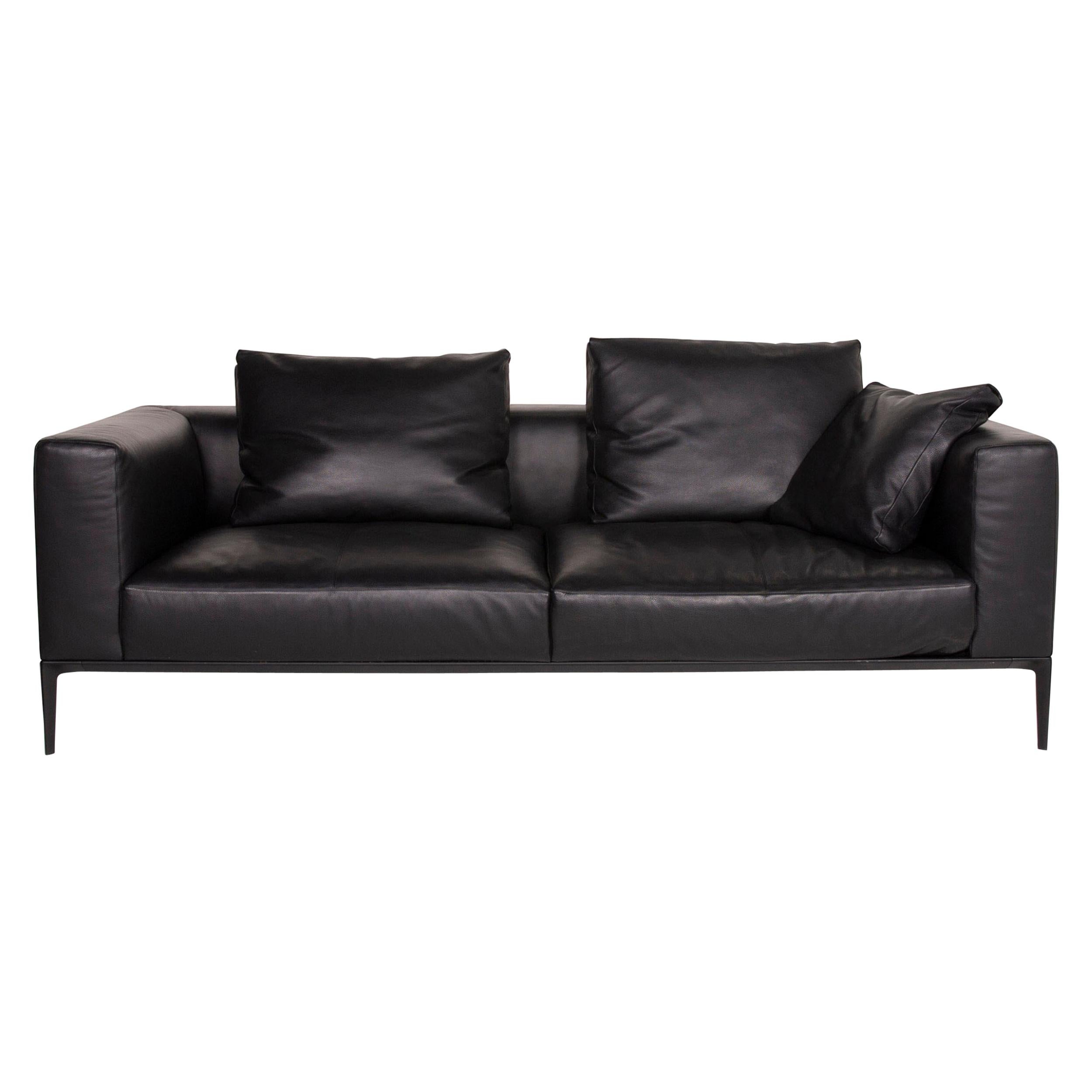 Walter Knoll Jason 390 Leather Sofa Black TwoSeater For Sale at 1stDibs