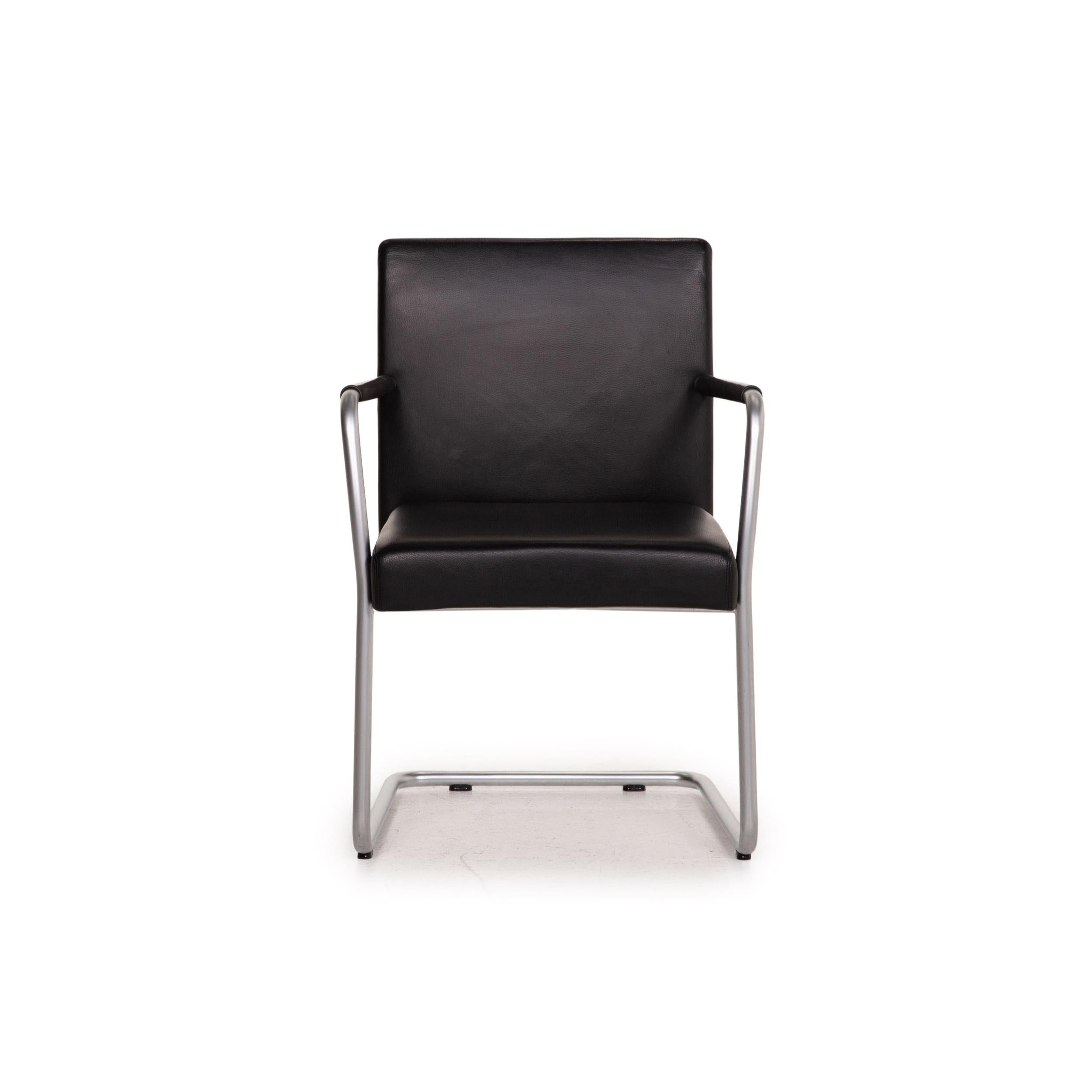 Walter Knoll Jason 1519 Leather Chair Set Black 6x Cantilever Chairs For Sale 2