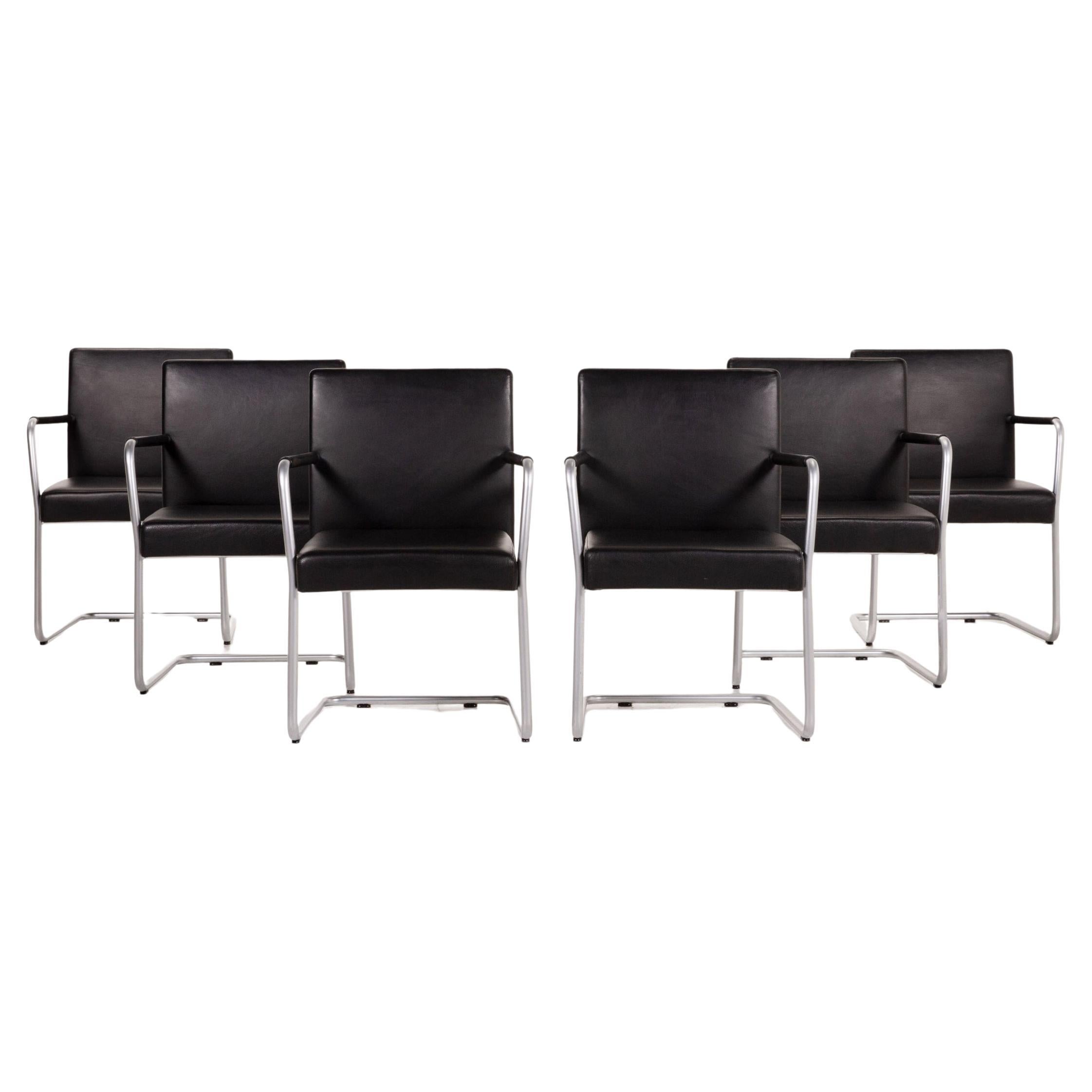 Walter Knoll Jason 1519 Leather Chair Set Black 6x Cantilever Chairs For Sale