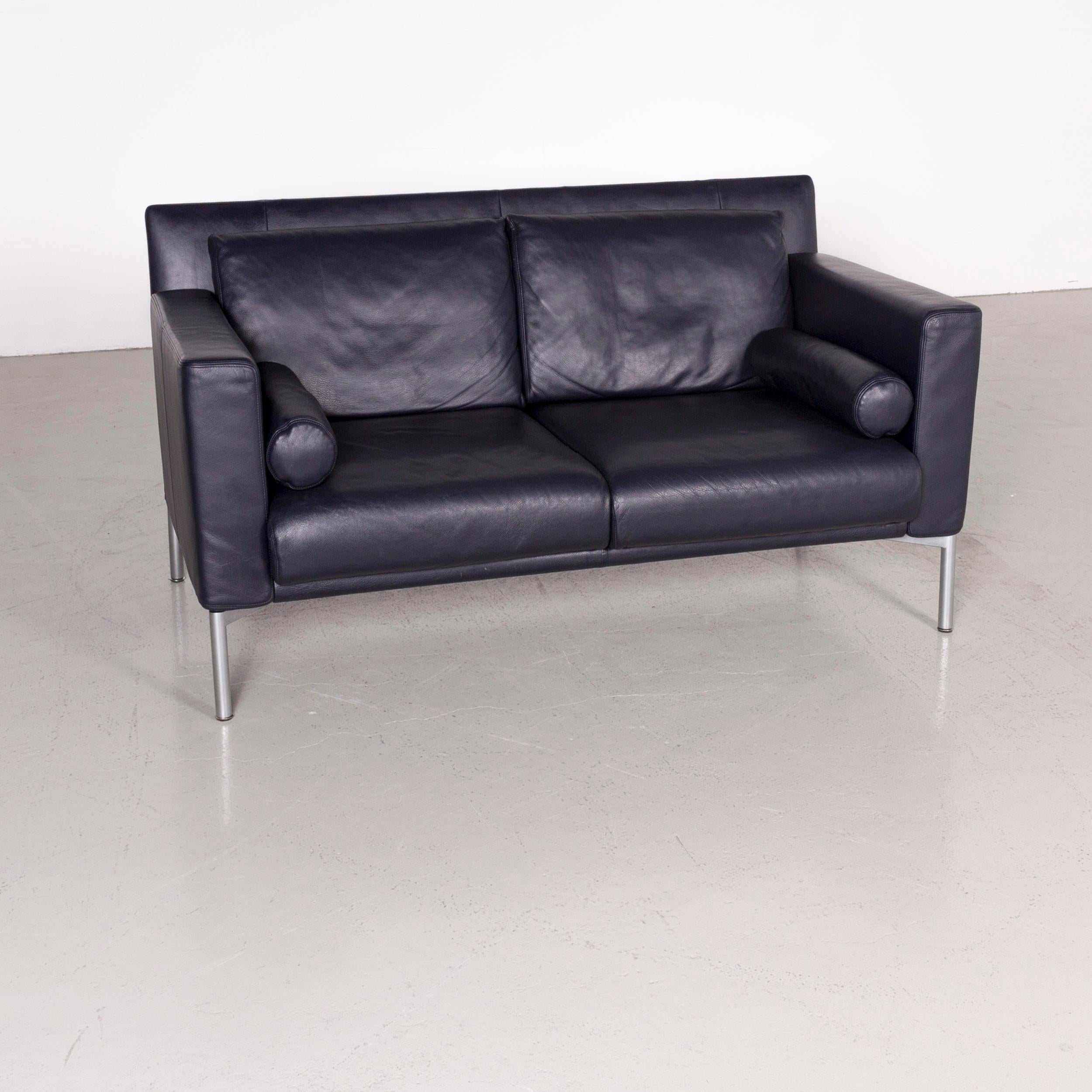 Walter Knoll Jason designer leather couch blue two-seat couch.