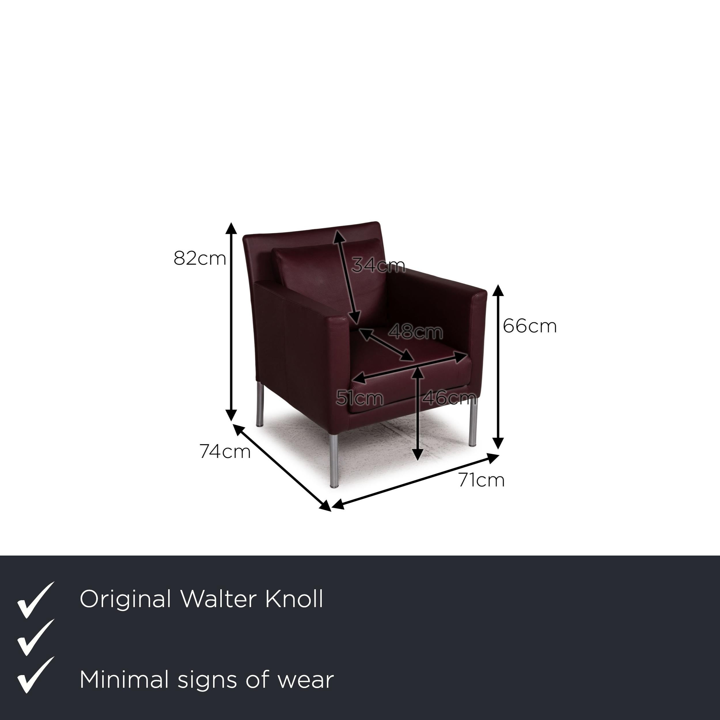We present to you a Walter Knoll Jason leather armchair dark red.

Product measurements in centimeters:

Depth: 74
Width: 71
Height: 82
Seat height: 46
Rest height: 66
Seat depth: 48
Seat width: 51
Back height: 34.

    