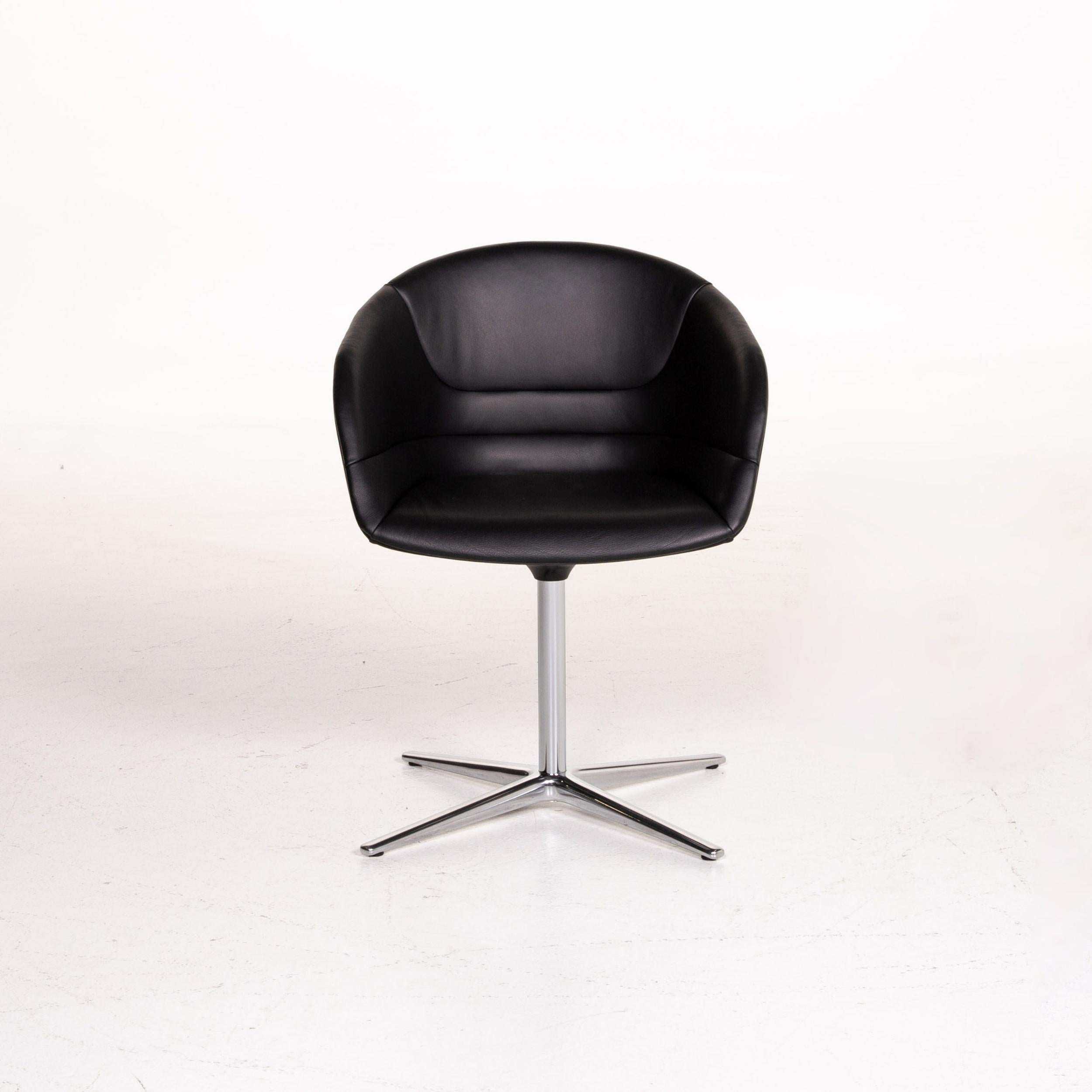 Contemporary Walter Knoll Kyo Leather Armchair Black Chair Swivel For Sale