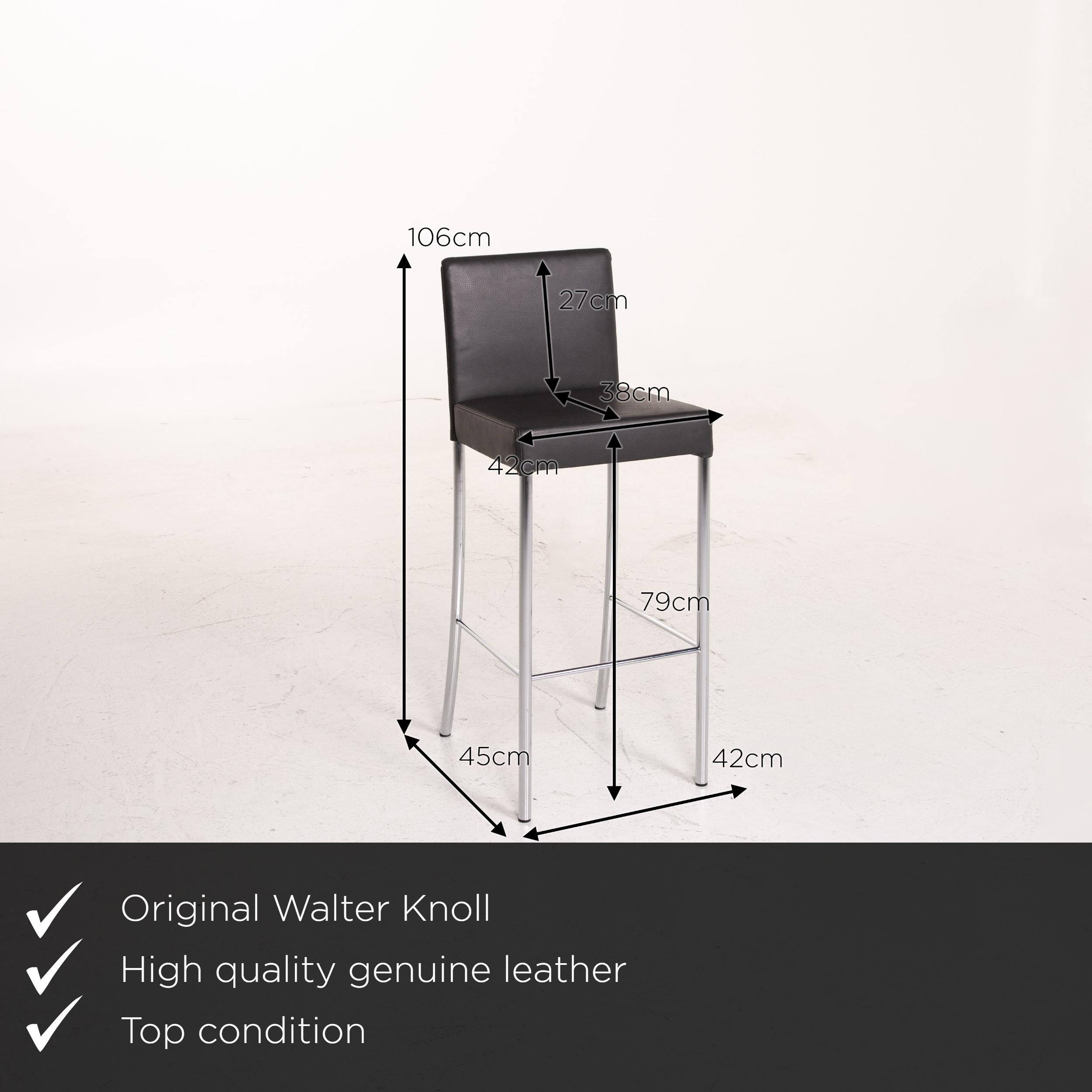 We present to you a Walter Knoll leather bar stool anthracite gray chair.
 
 

 Product measurements in centimetres:
 

 depth: 45
 width: 42
 height: 106
 seat height: 79
 rest height: 
 seat depth: 38
 seat width: 42
 back height: 27.