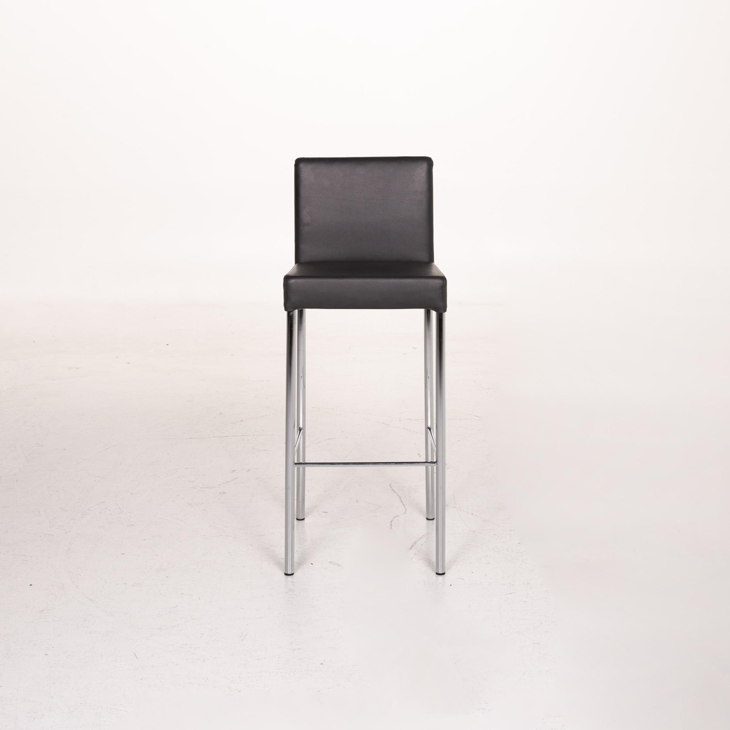 Contemporary Walter Knoll Leather Bar Stool Anthracite Gray Chair For Sale