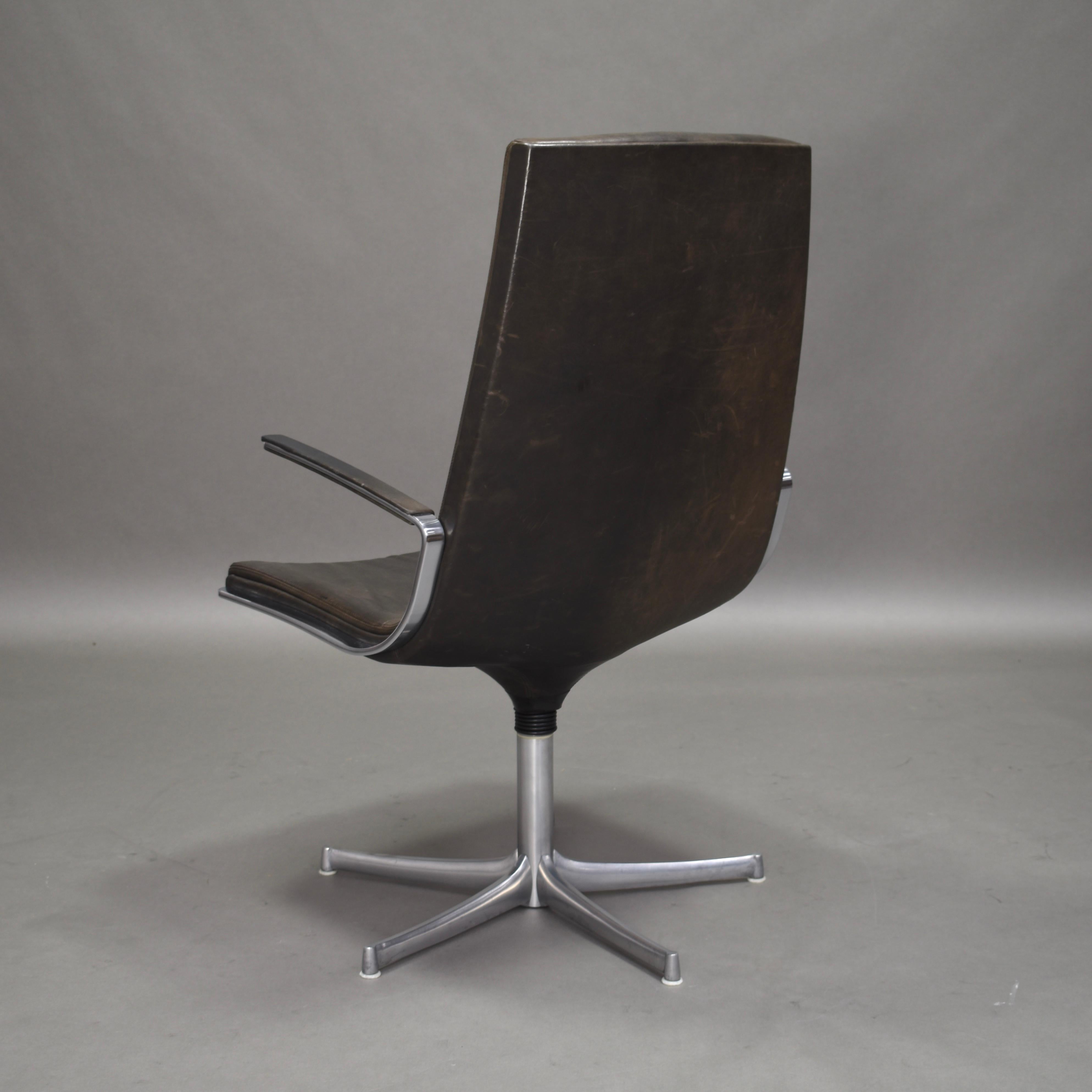 Aluminum Walter Knoll Leather Office / Desk Swivel Armchairs, Germany, 1975