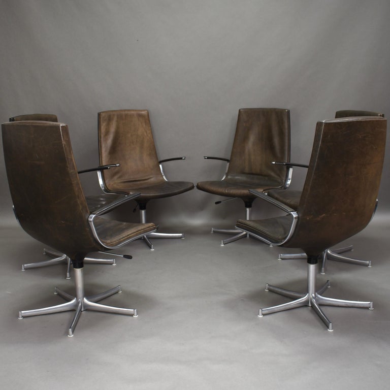 Walter Knoll Leather Office / Desk Swivel Armchairs Set of Six, Germany