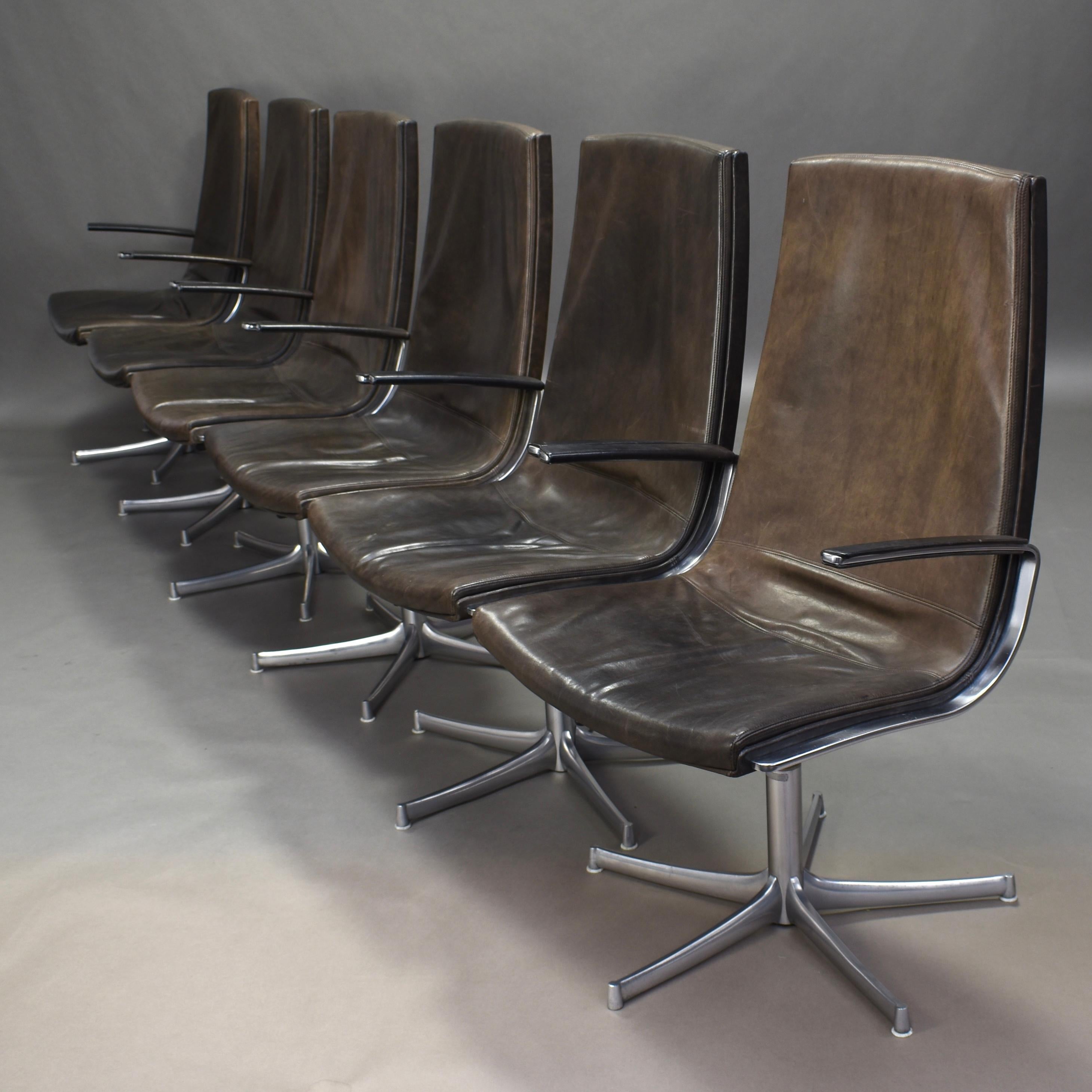 Late 20th Century Four Walter Knoll Leather Office / Desk Swivel Armchairs, Germany, 1975