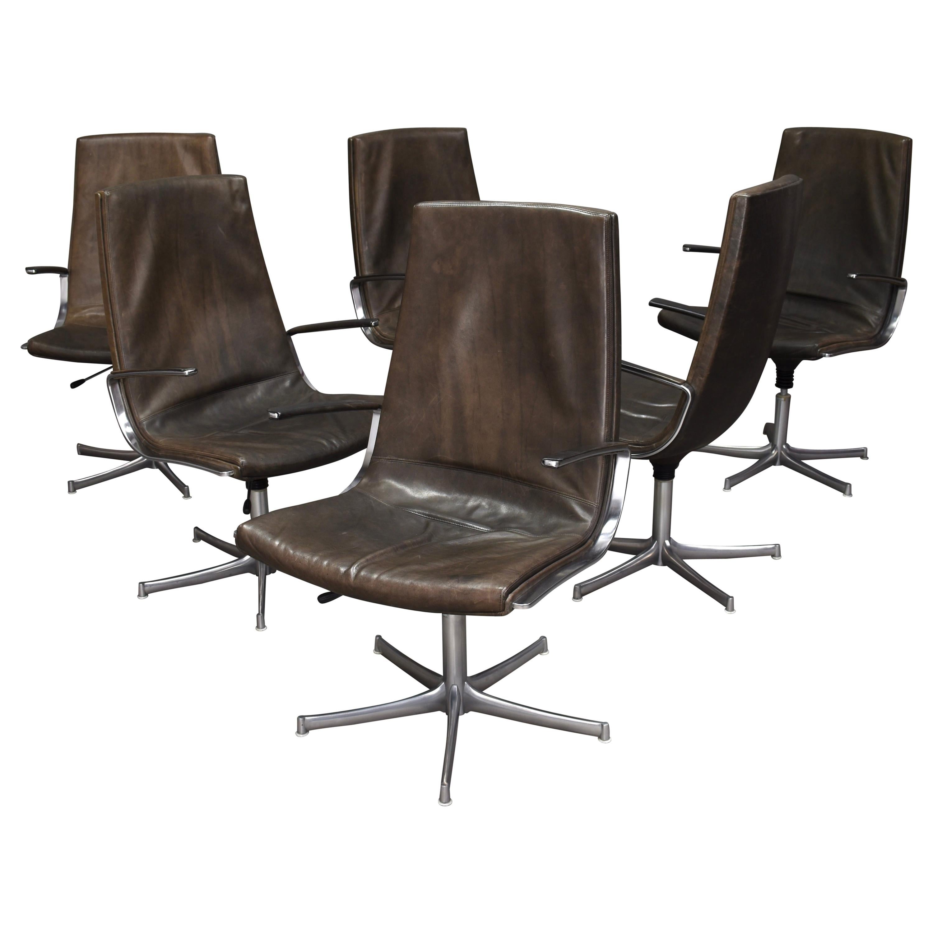 Four Walter Knoll Leather Office / Desk Swivel Armchairs, Germany, 1975