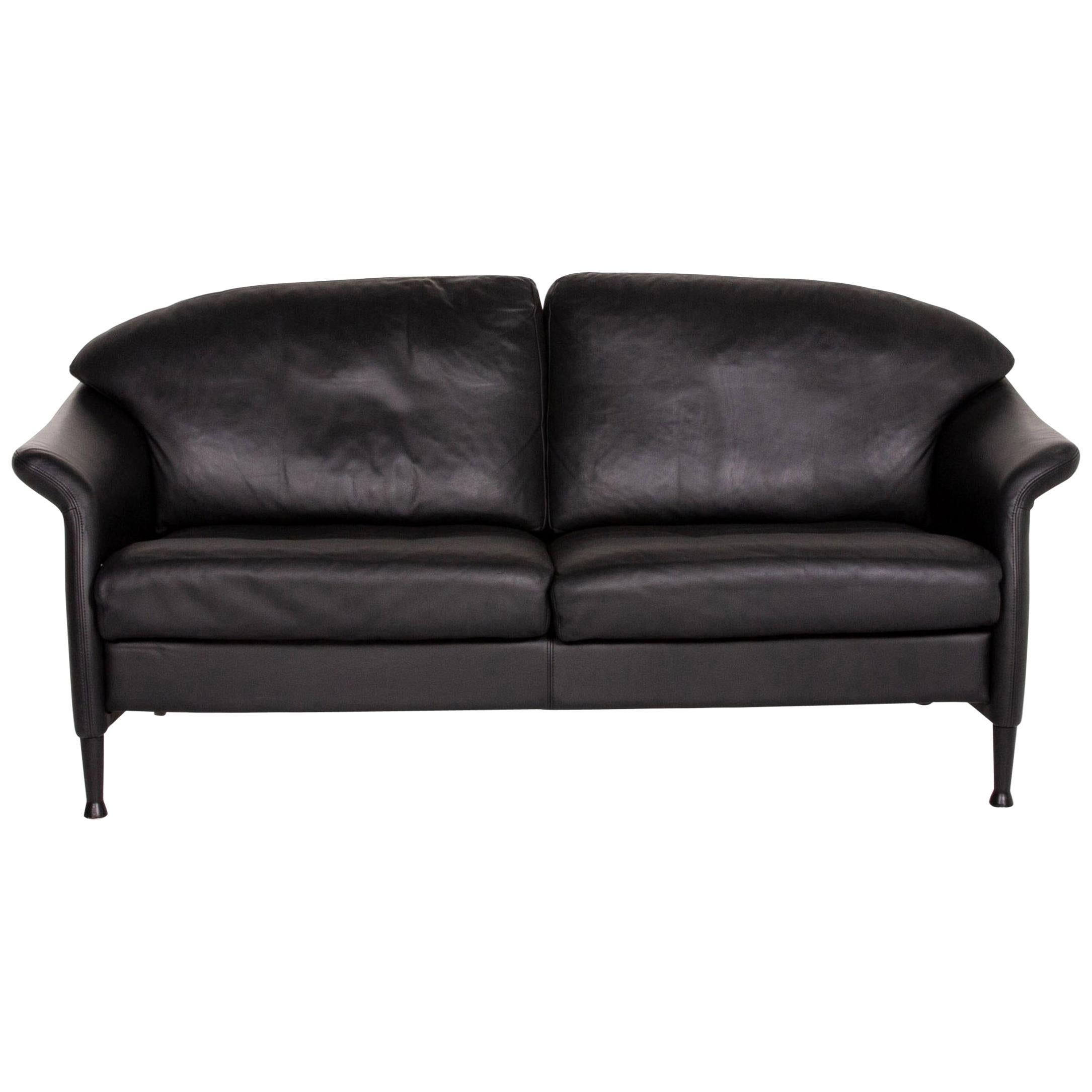 Walter Knoll Leather Sofa Black Two-Seat Couch For Sale