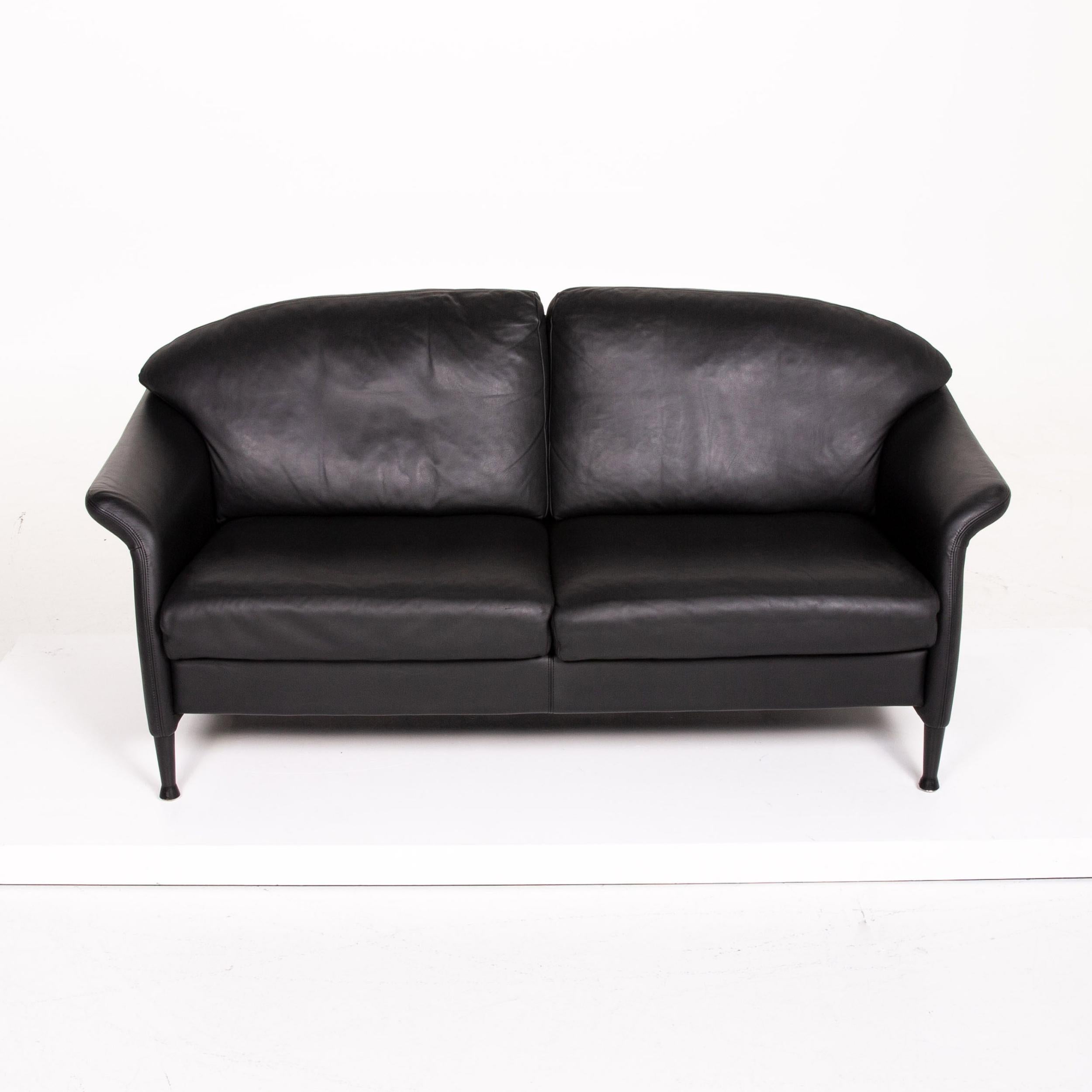Contemporary Walter Knoll Leather Sofa Black Two-Seat Couch For Sale
