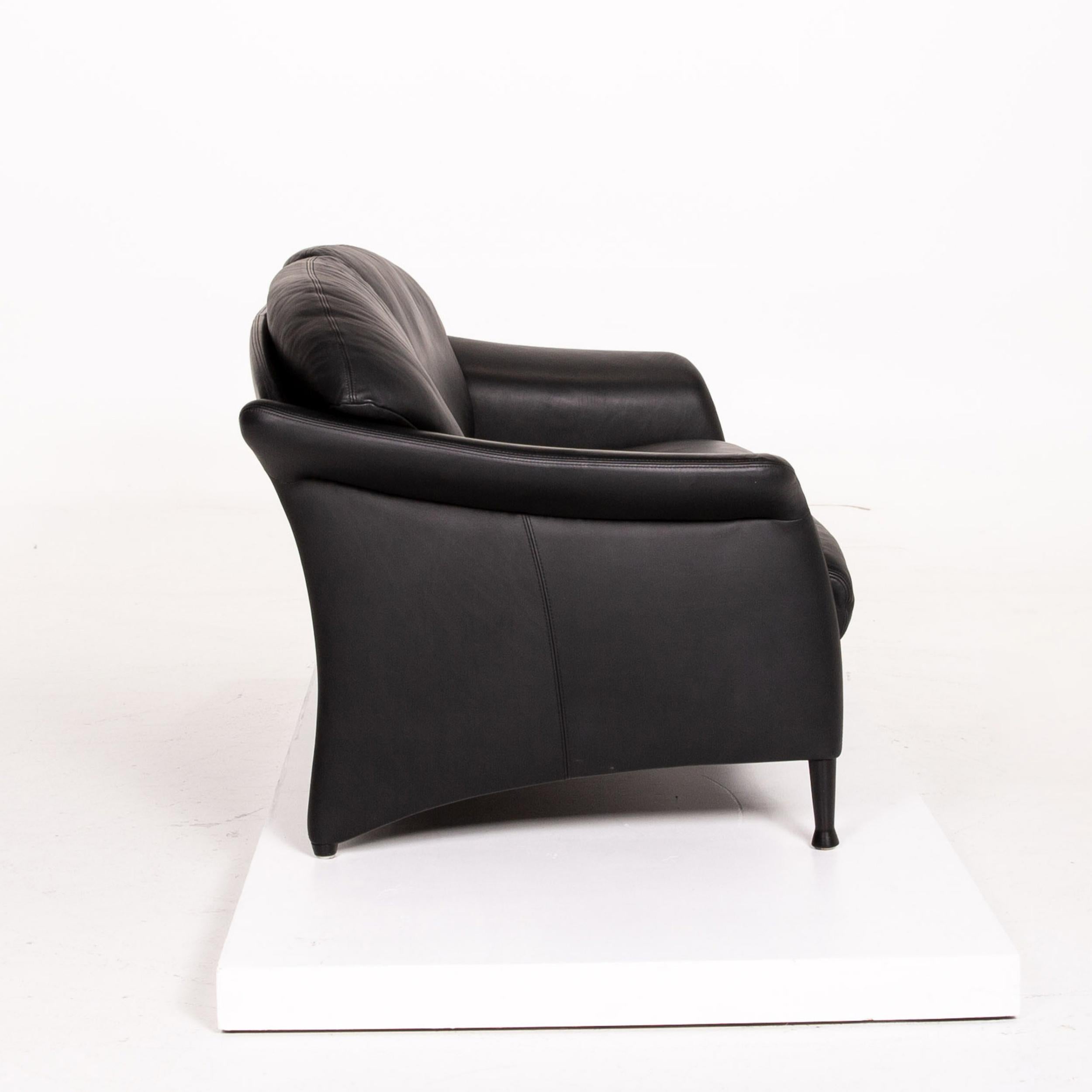 Walter Knoll Leather Sofa Black Two-Seat Couch For Sale 1