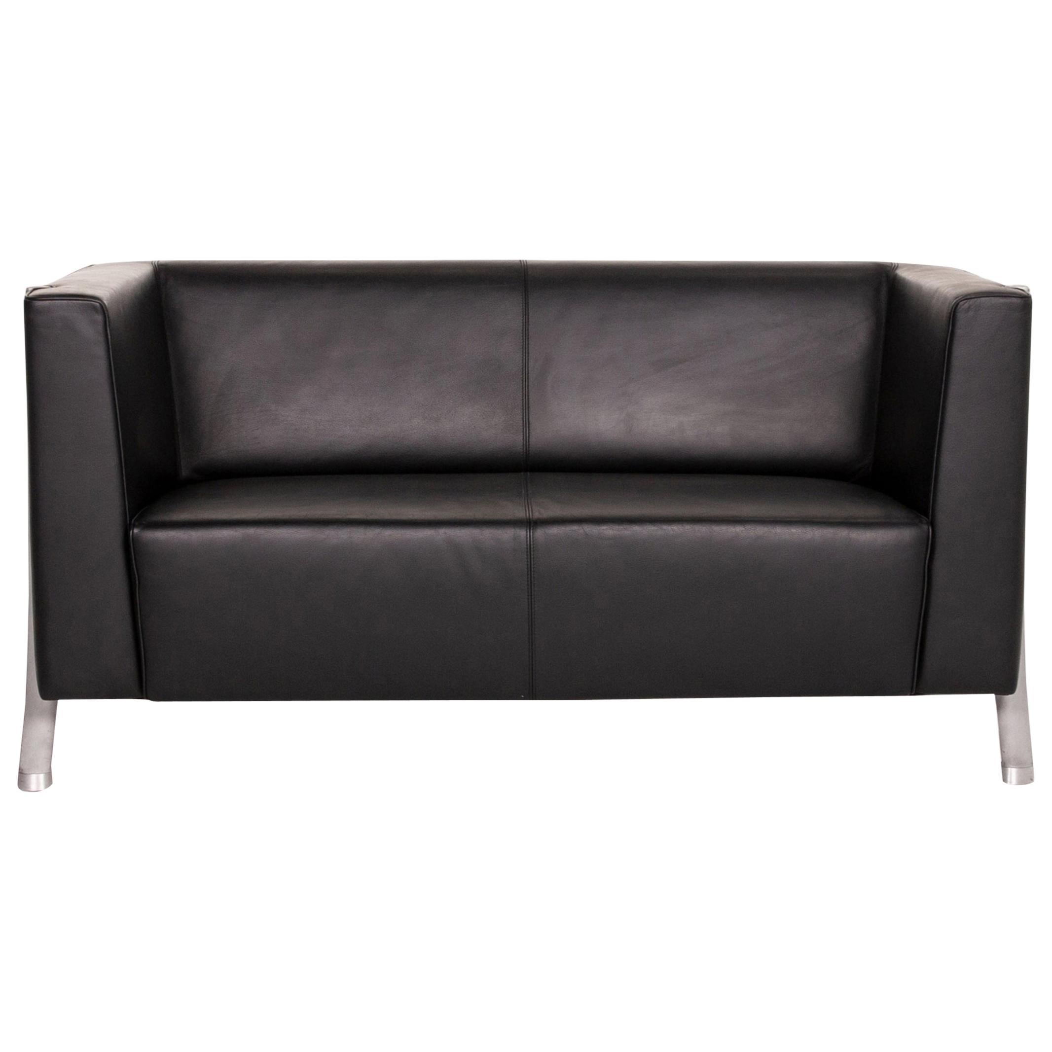 Walter Knoll Leather Sofa Black Two-Seat Couch For Sale