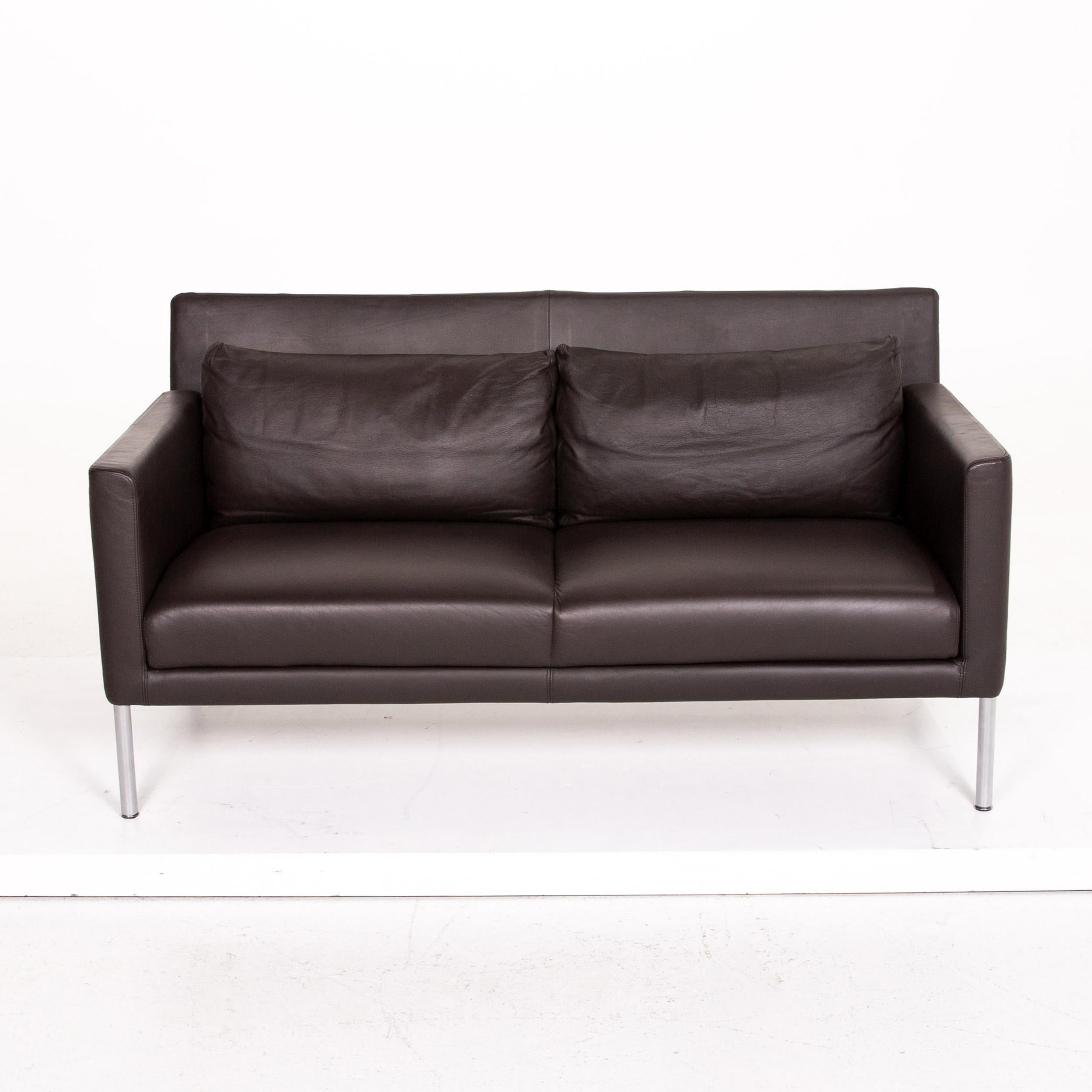 Contemporary Walter Knoll Leather Sofa Brown Dark Brown Two-Seat Couch For Sale
