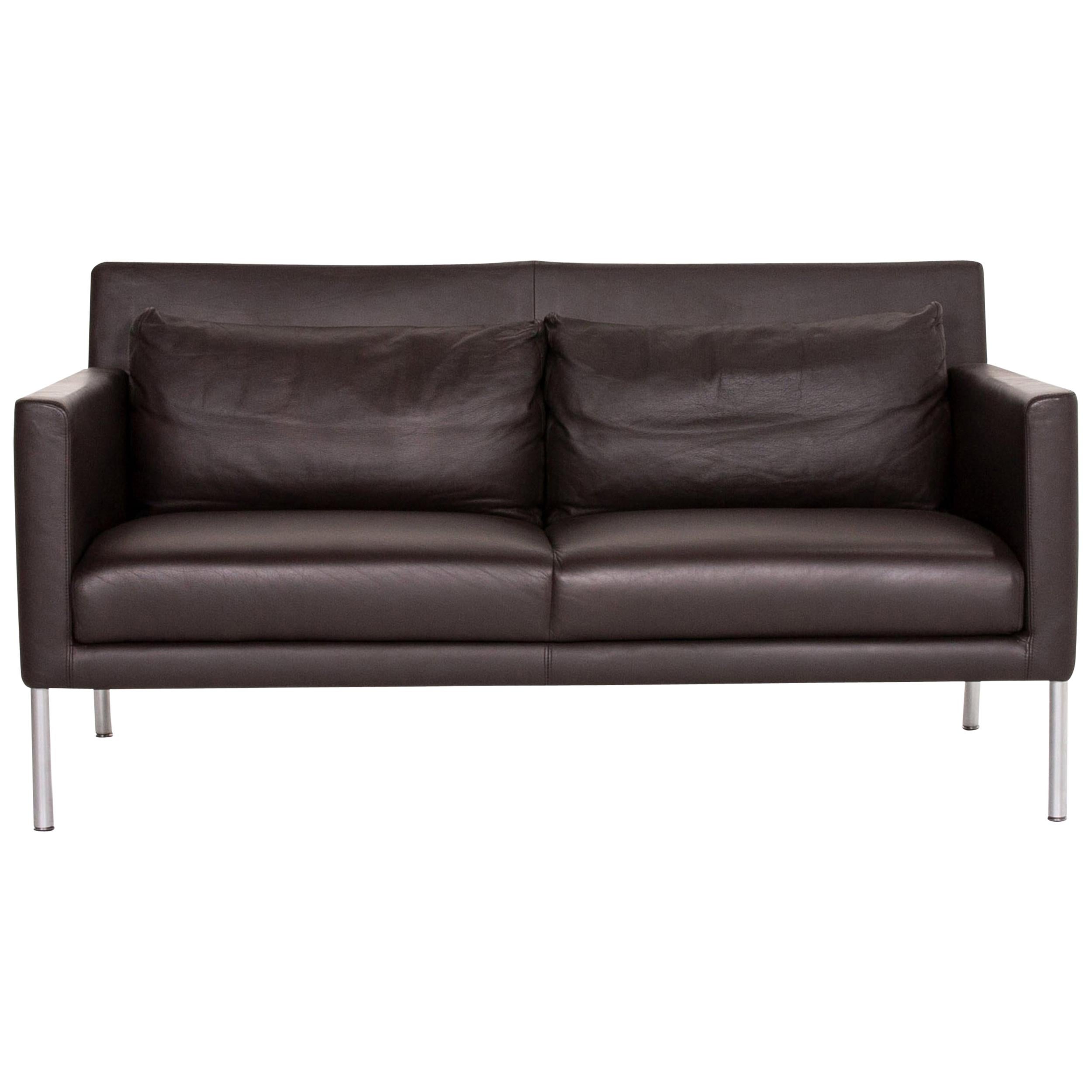 Walter Knoll Leather Sofa Brown Dark Brown Two-Seat Couch For Sale