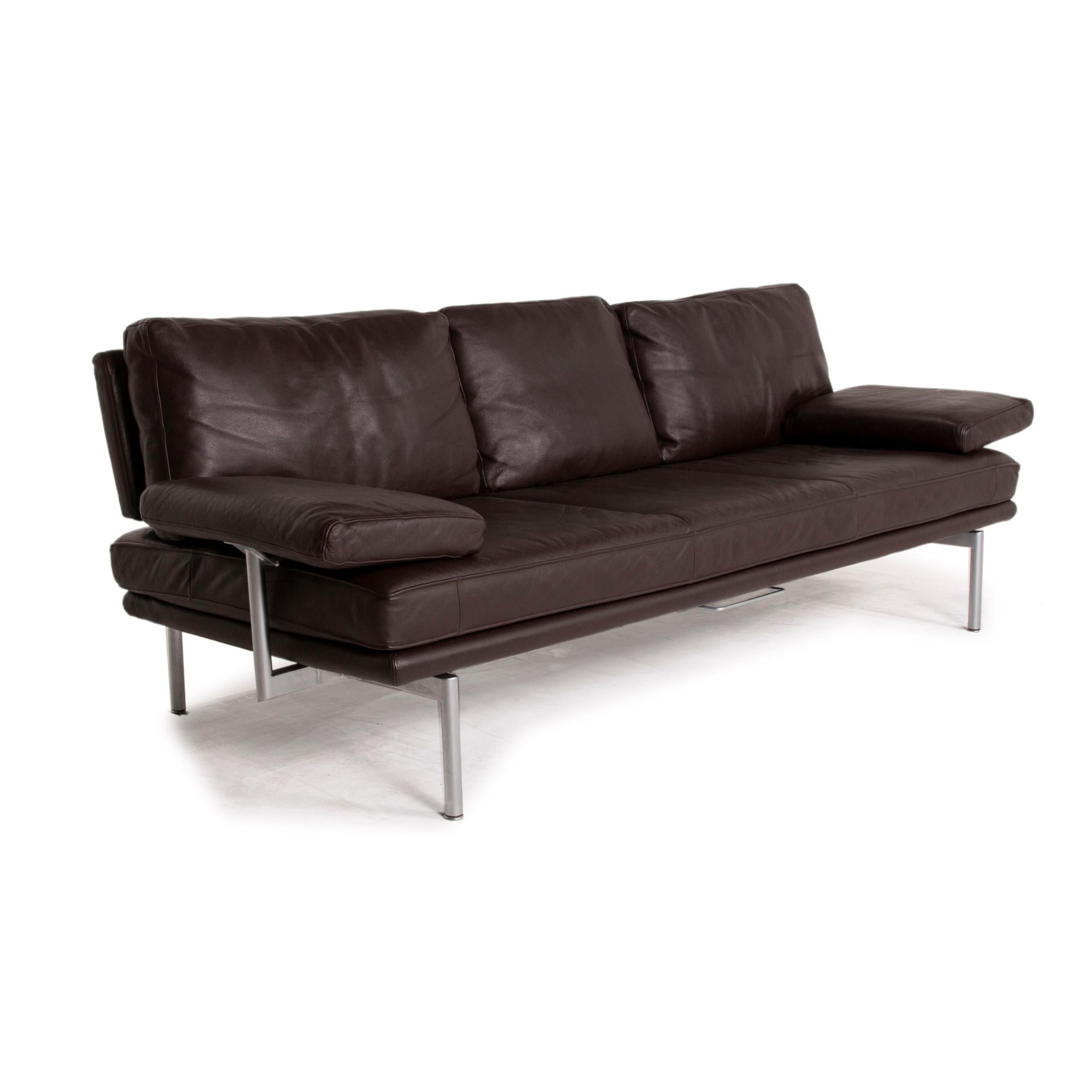 German Walter Knoll Living Platform Leather Sofa Brown Three-Seater Function Dark Brown