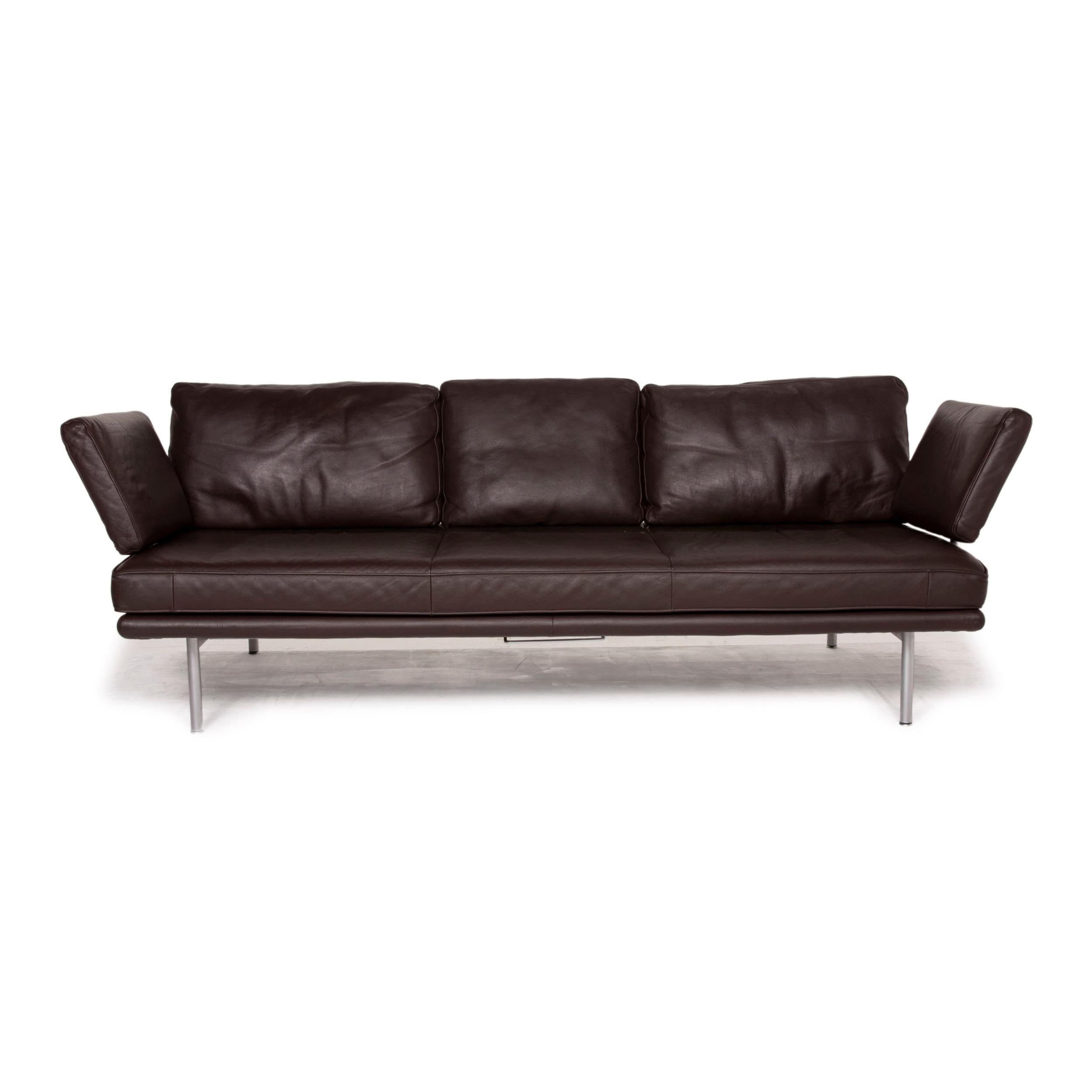 Walter Knoll Living Platform Leather Sofa Brown Three-Seater Function Dark Brown In Excellent Condition In Cologne, DE